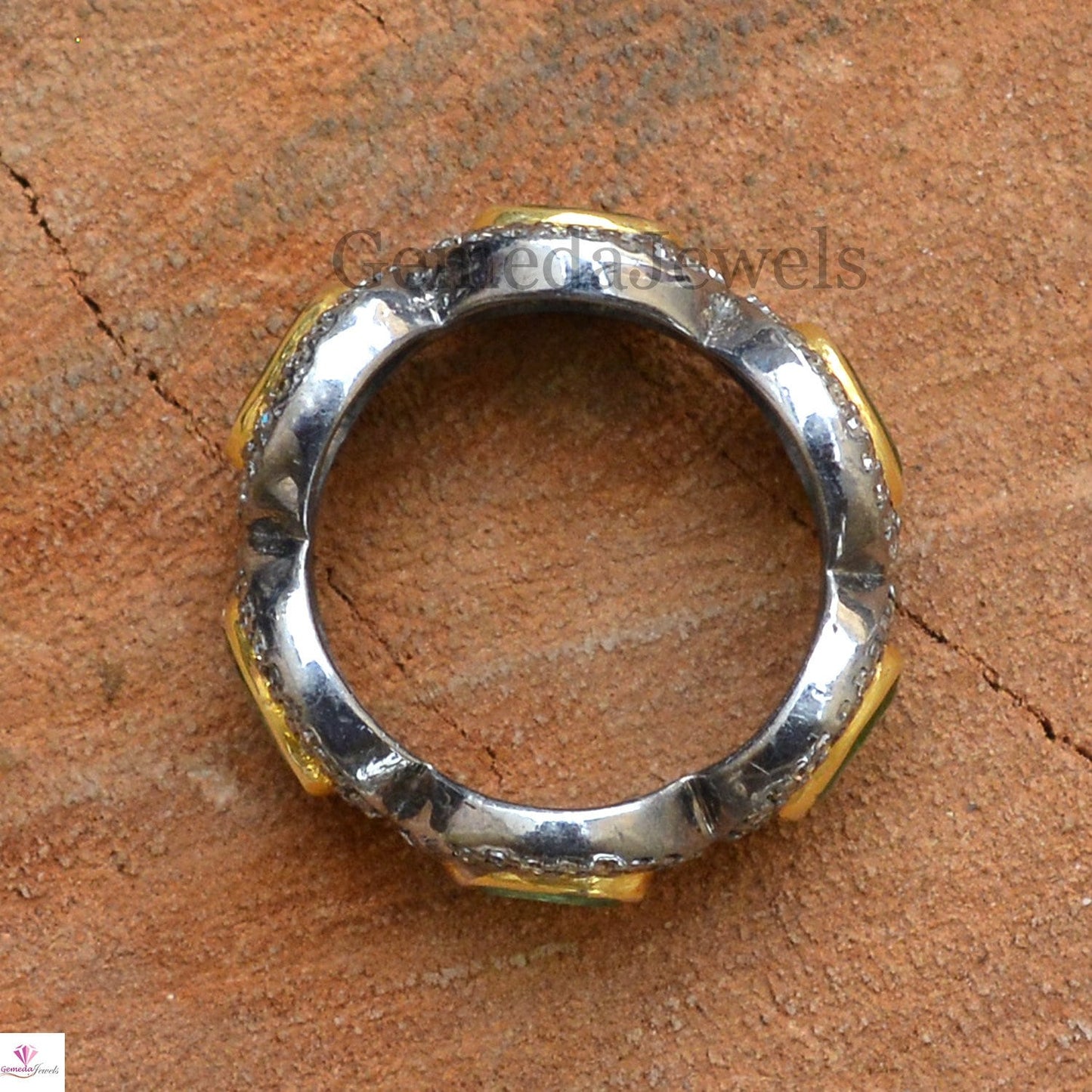 Sale! Emerald Gemstone Silver Ring, Oxidized 925 Silver Jewelry, Pave Diamond Band Ring, Gemstone Eternity Band Ring, Diamond Silver Jewelry