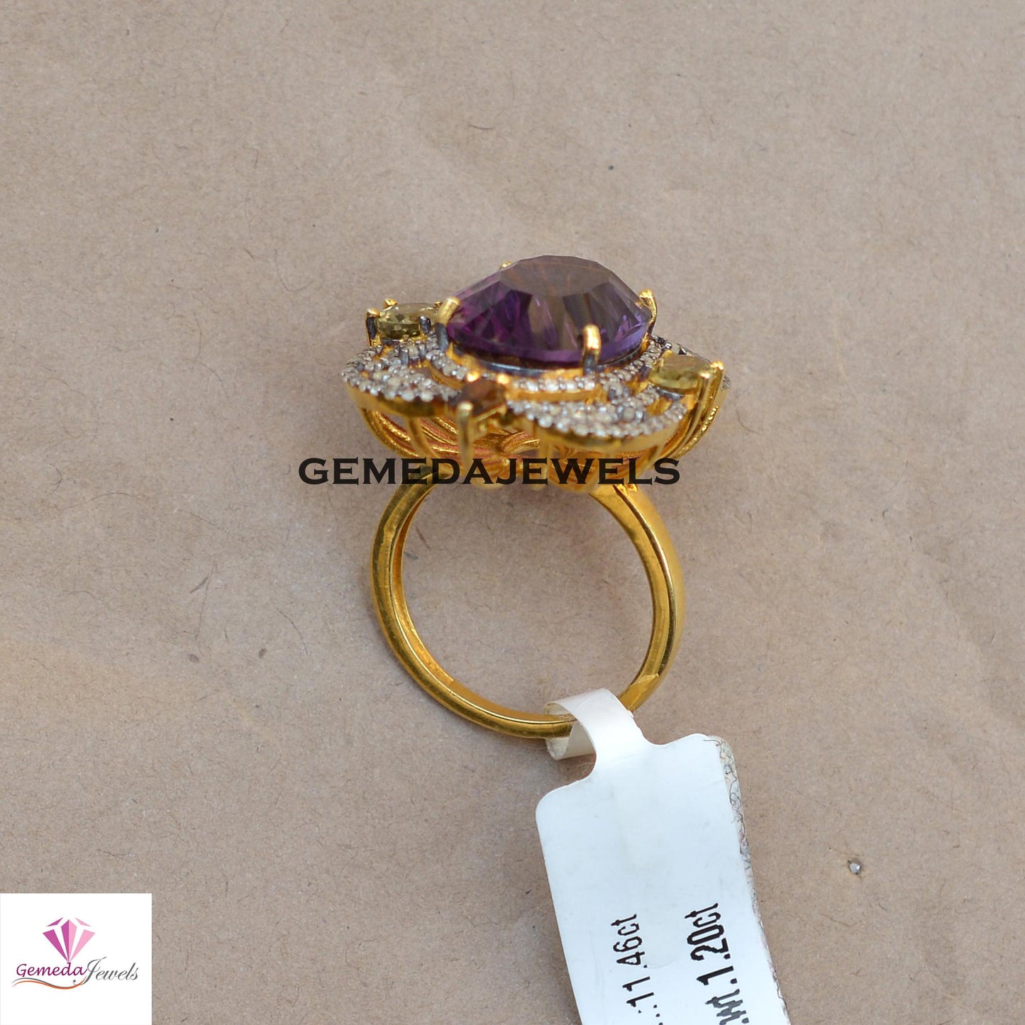 Beautiful Amethyst Gemstone Ring, Multi Tourmaline 925 Silver Ring, 14k Gold Vermeil Jewelry, Pave Diamond Jewelry, Women's Gift Jewelry
