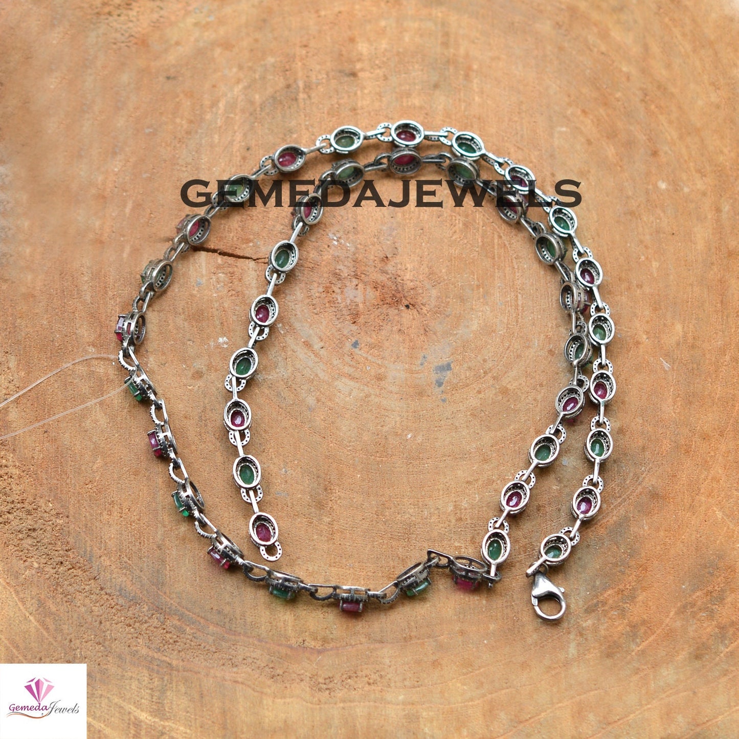 Sale!! Emerald Necklace, Black Spinel Long Necklace, Ruby Gemstone Jewelry, 925 Silver Jewelry, Gemstone Necklace Jewelry, 26" Necklace Gift