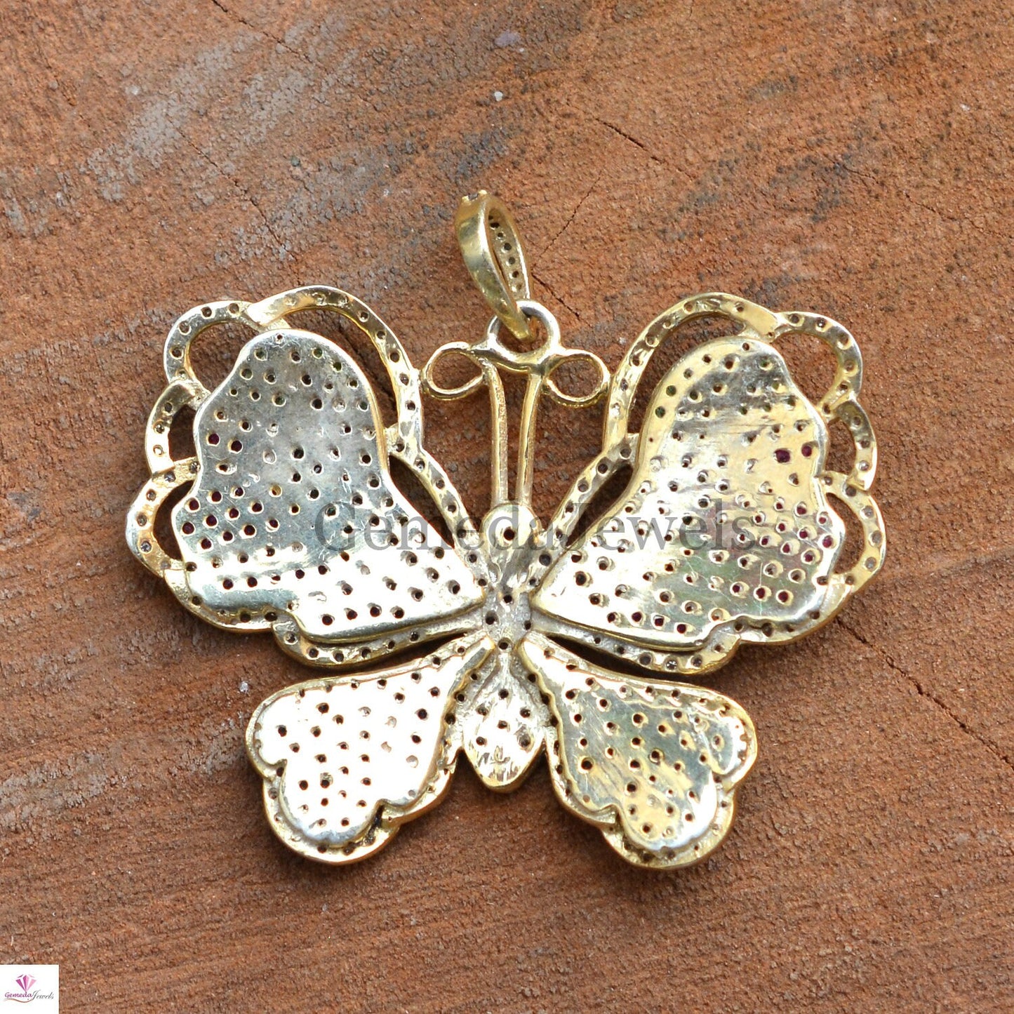 Genuine Multi-Gemstone Butterfly Pendant, 925 Silver Pave Diamond Butterfly Pendant Necklace, Women Gift Jewelry, Christmas Gifts For Her