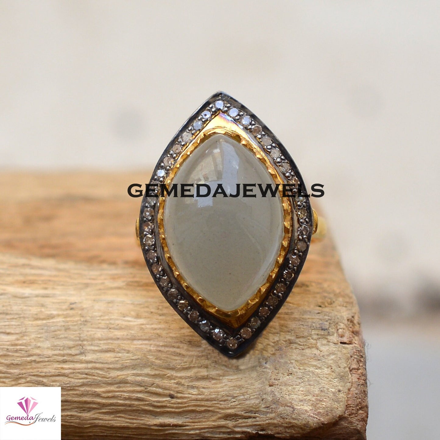 Aqua Chalcedony Gemstone Ring, Pave Diamond Jewelry, 925 Sterling Silver Ring, 14k Gold Plated Ring, Gemstone Silver Jewelry, Gift For Her