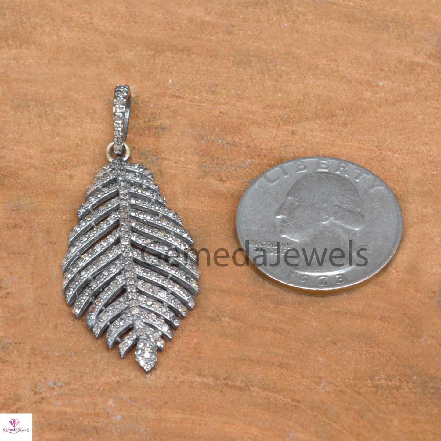 1.33Cts Genuine Pave Diamond Pendant, Diamond Feather Jewelry, Sterling Silver, Leaf Diamond Jewelry, 16" Chain Leaf Pendant Necklace, Gifts