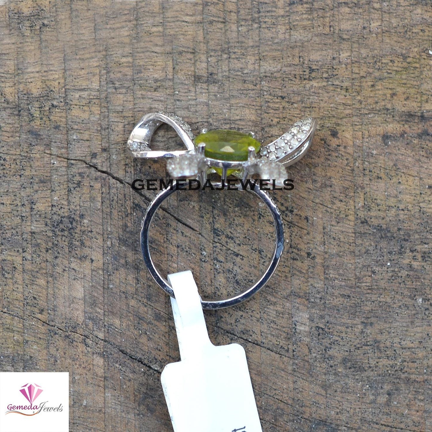 Charming Peridot Gemstone Bow Ring, 925 Silver Jewelry, Pave Diamond Bow Jewelry, Gemstone Ring Jewelry, Valentine's Day Gift, Wedding Gifts