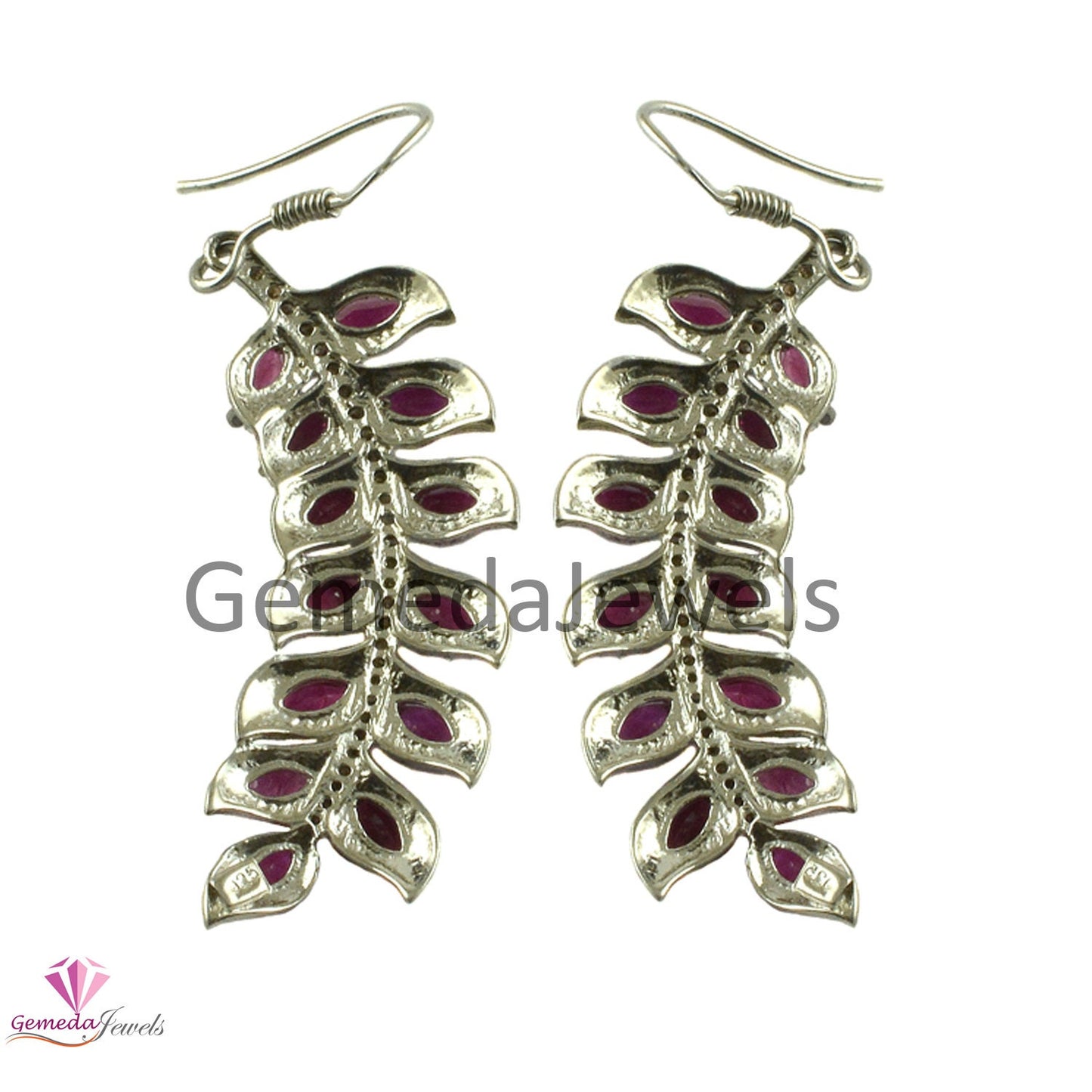 Gorgeous Earring 925 Sterling Silver Jewelry Ruby Gemstone Earring Handmade Jewelry Leaf Shape Beautiful Earring Size 51*13 MM Jewelry Gift