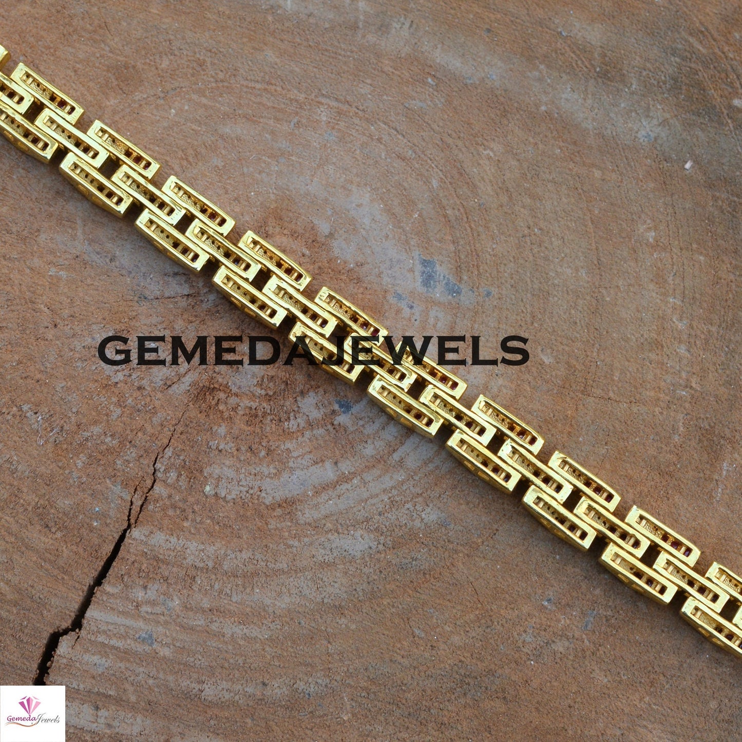 Pave Diamond Bracelet, Ruby Gemstone Link Bracelet, 925 Silver Jewelry, Gold Plated Bracelet, Unisex Jewelry, Gemstone Silver Bracelet, Gift