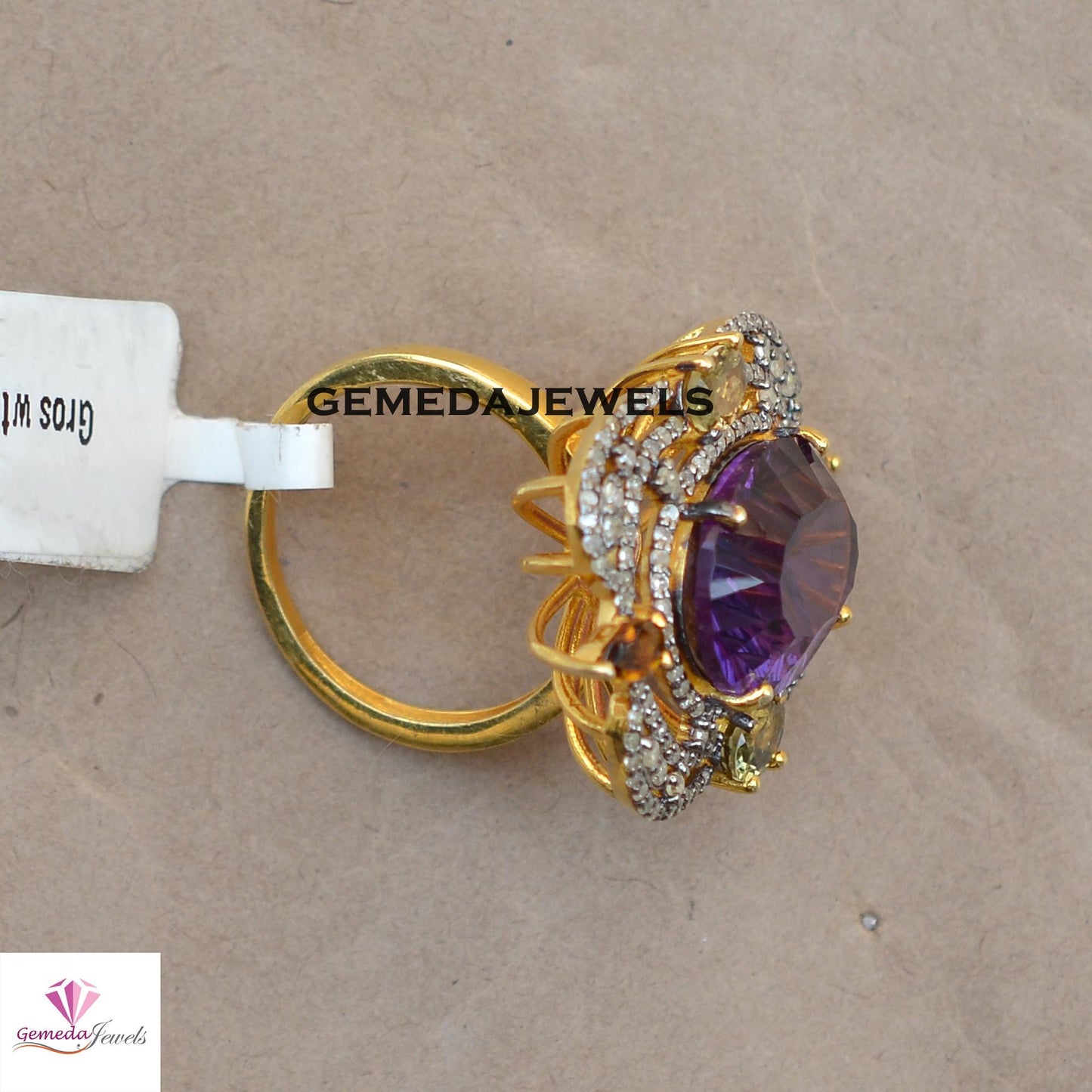 Beautiful Amethyst Gemstone Ring, Multi Tourmaline 925 Silver Ring, 14k Gold Vermeil Jewelry, Pave Diamond Jewelry, Women's Gift Jewelry