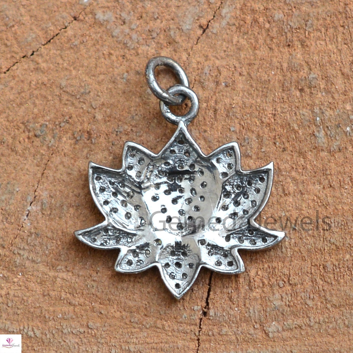 Pave Diamond Lotus Flower Pendant, 925 Sterling Silver Jewelry, Diamond Jewelry, Diamond Flower Jewelry, 16" Silver Chain Necklace, Gifts