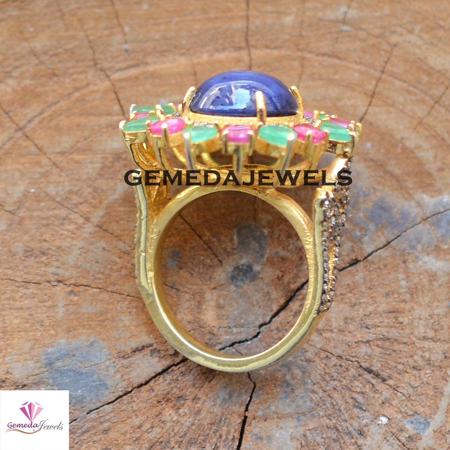 Sale Tanzanite Flower Ring, Ruby Gemstone Ring, Emerald Gemstone Ring, 14k Gold Vermeil Jewelry, 925 Silver Ring, Pave Diamond Jewelry, Gift