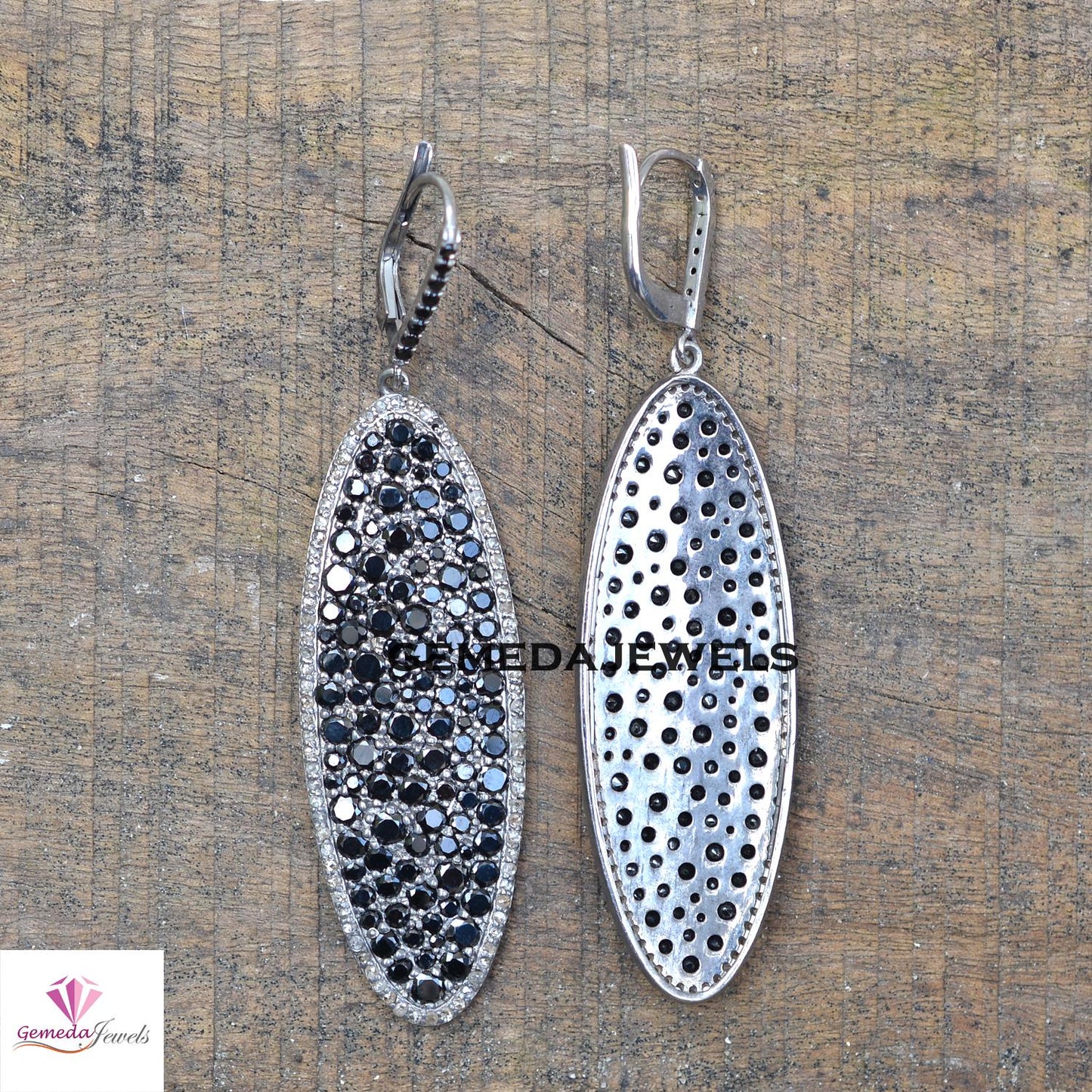 Dazzling Black Spinel Gemstone Earrings, Pave Diamond Jewelry, 925 Silver Dangle Earring, Rhodium Plated Jewelry, Diamond Earrings, Gifts