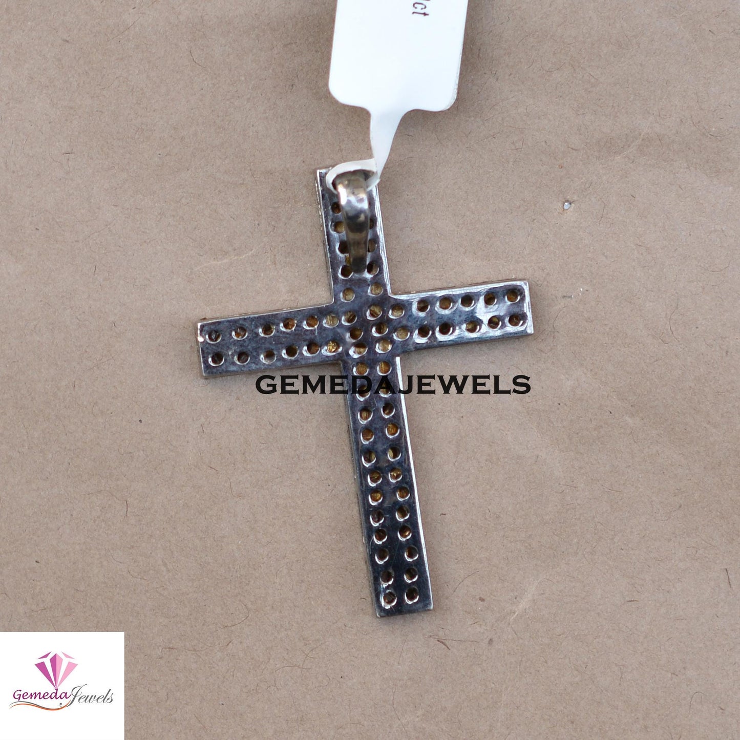 Sale!! Polki Diamond Cross Pendant, 925 Sterling Silver Jewelry, Gray Rhodium Plated Pendant, 16" Link Chain Necklace, Religious Jewelry