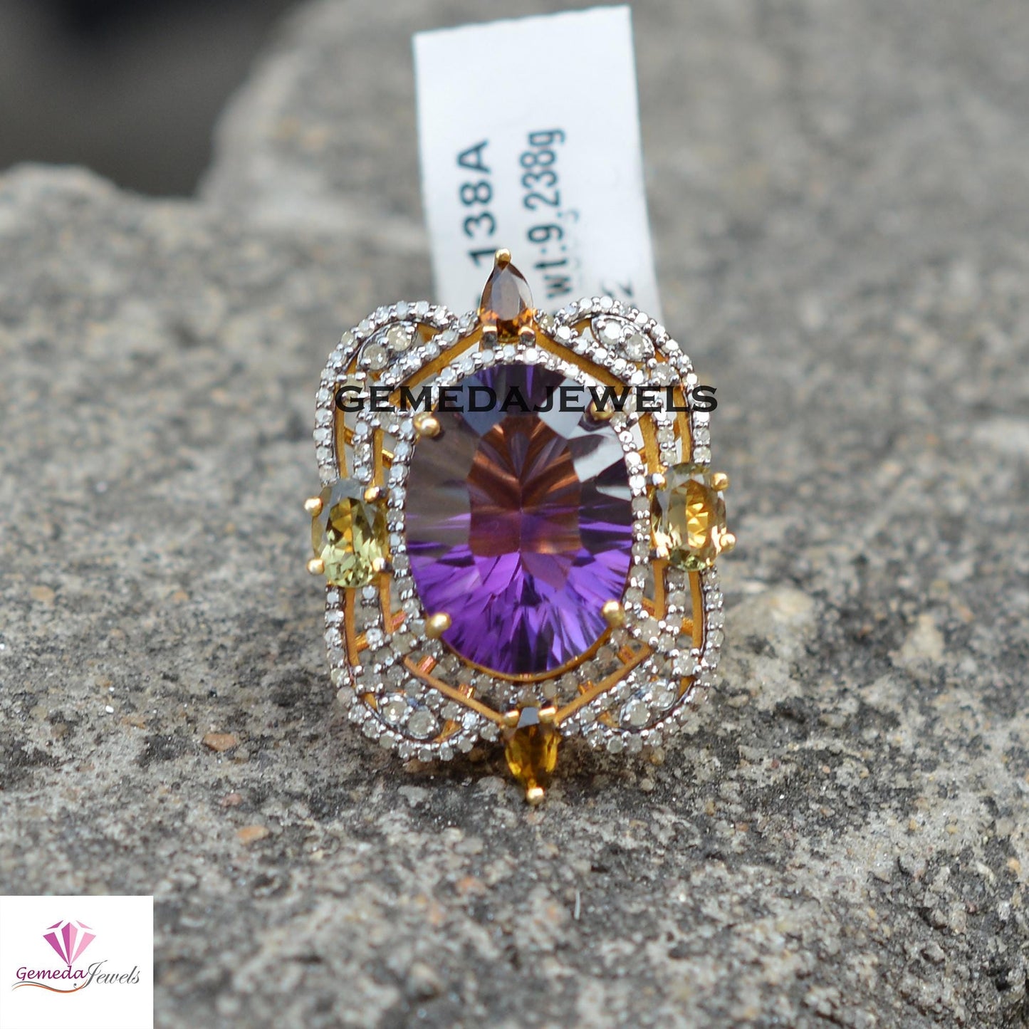 Beautiful Amethyst Gemstone Ring, Multi Tourmaline 925 Silver Ring, 14k Gold Vermeil Jewelry, Pave Diamond Jewelry, Women's Gift Jewelry