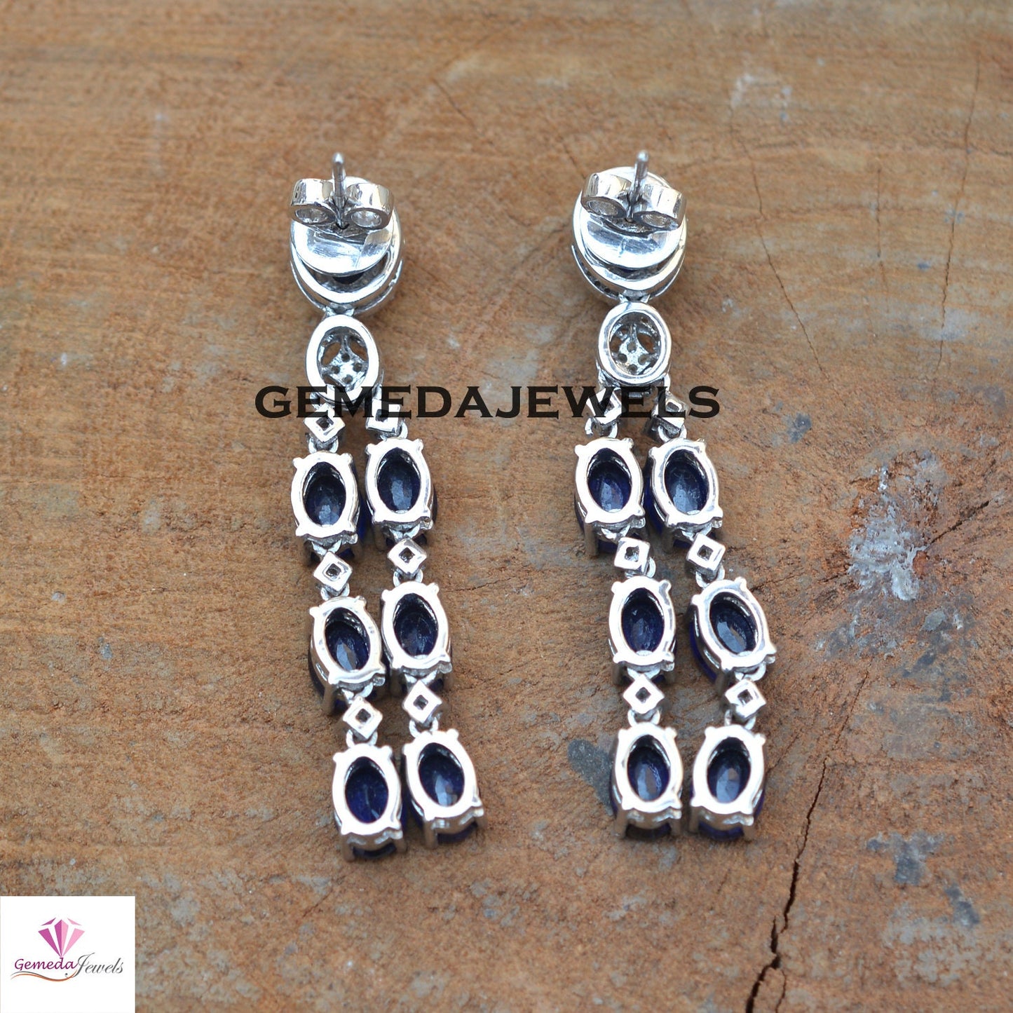 Sparkling Blue Sapphire Necklace, Sapphire Earrings Jewelry, Pave Diamond Jewelry Set, 925 Silver Jewelry, 19" Necklace Jewelry Gift For Her