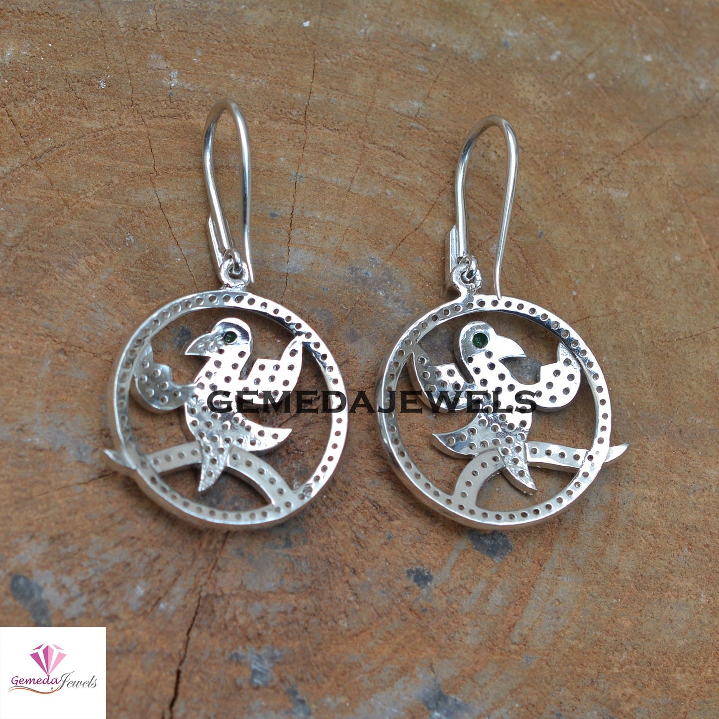 Pave Diamond Bird Earrings, 925 Sterling Silver Jewelry, White Rhodium Plated Earrings, Diamond Silver Earrings, Ear Wire Earring, Gifts