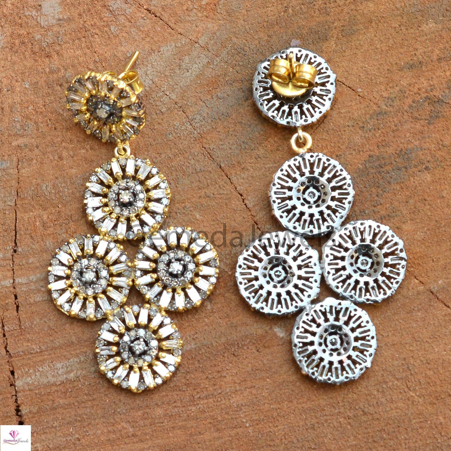 Baguette Diamond Earrings, 14k Gold Vermeil Earring, 925 Sterling Silver Jewelry, Pave Diamond Earrings, Disc Earrings, Mothers Day Gifts