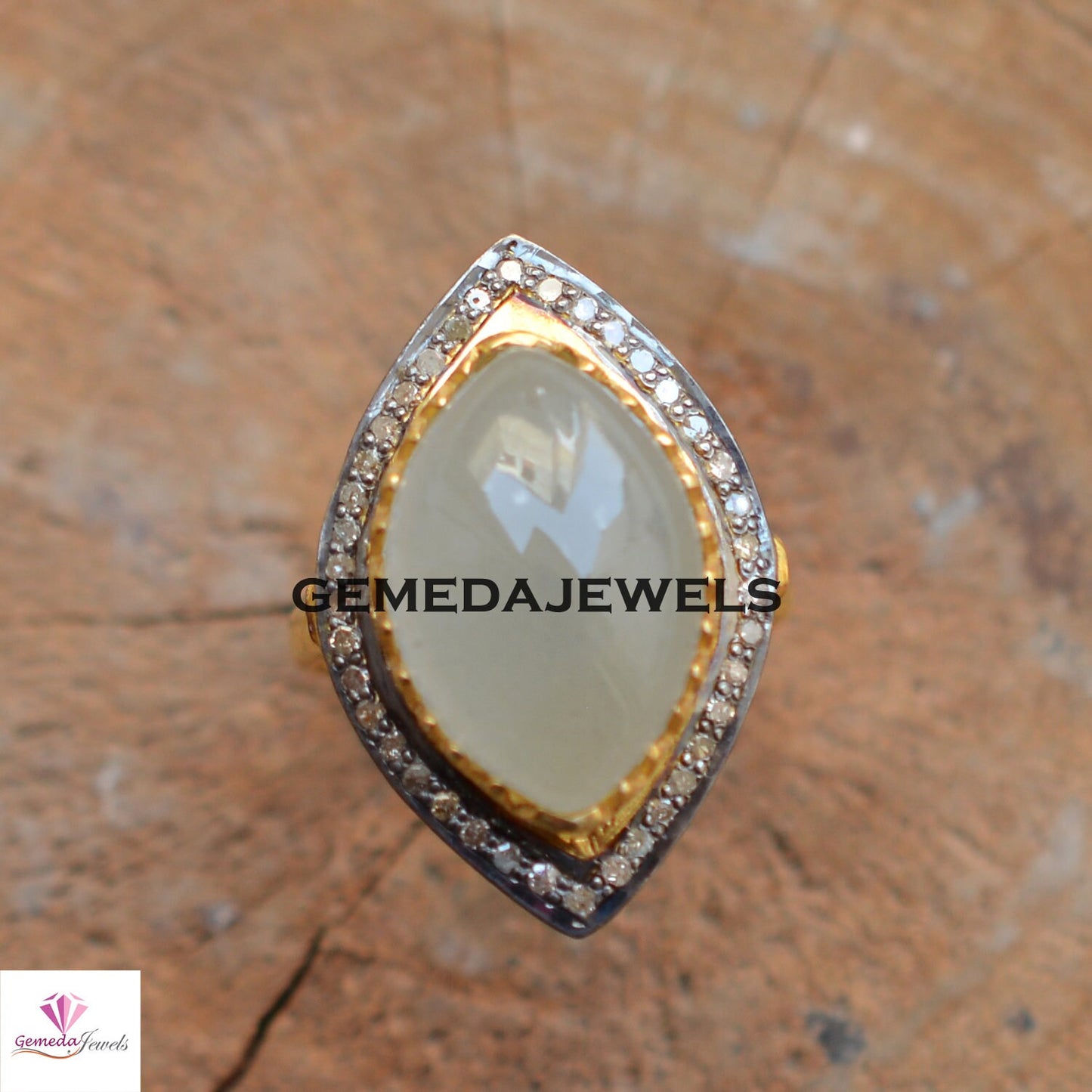 Aqua Chalcedony Gemstone Ring, Pave Diamond Jewelry, 925 Sterling Silver Ring, 14k Gold Plated Ring, Gemstone Silver Jewelry, Gift For Her