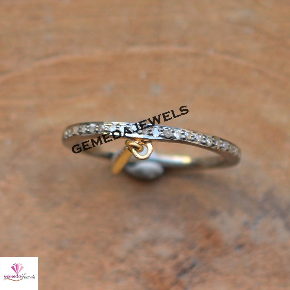 Pave Diamond Band Ring, 14k Gold Plated Leaf Connector Ring, 925 Sterling Silver Jewelry, Leaf Band Ring Jewelry, Diamond JEWELLERY, Gift