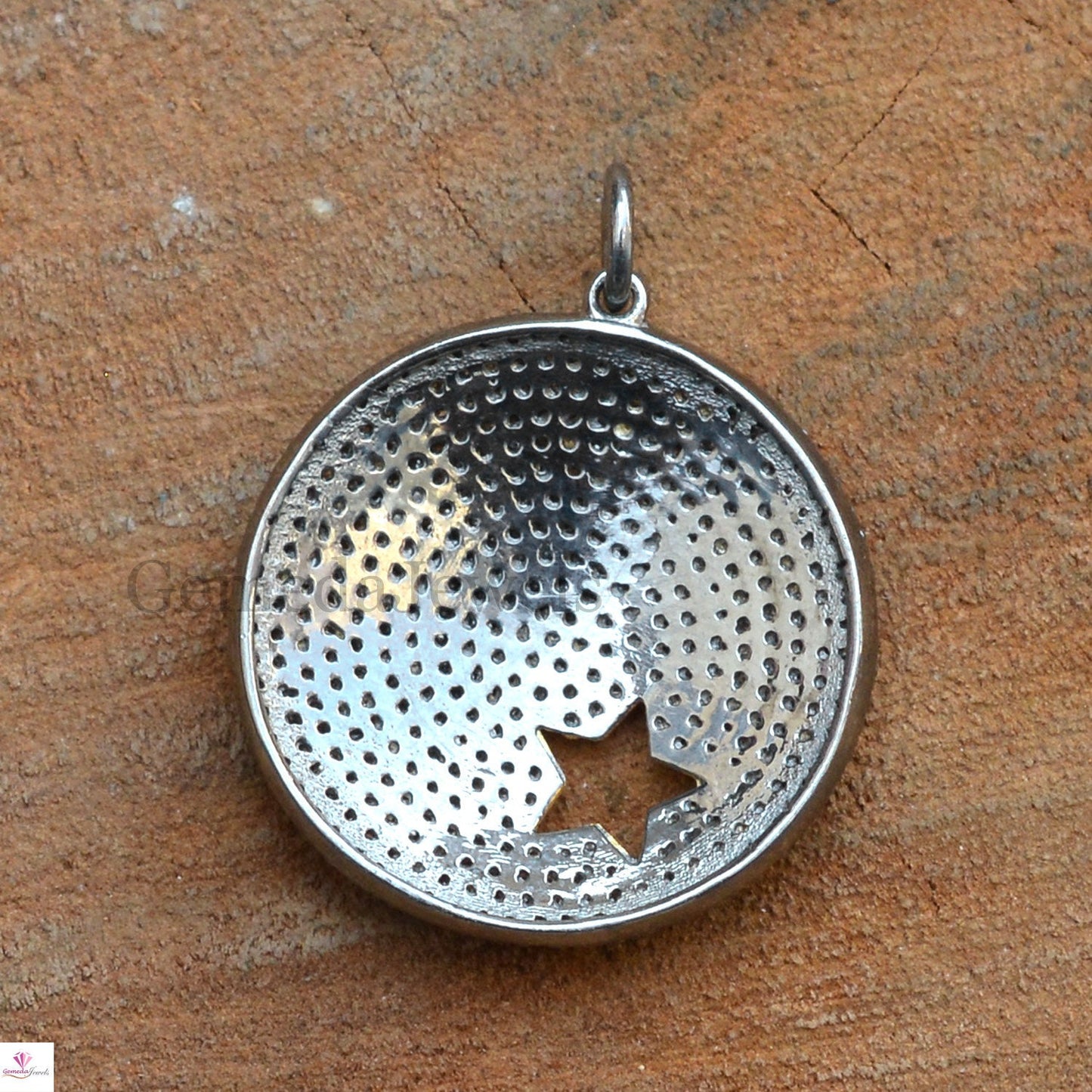 Gold Vermeil Pendant Jewelry, Pave Diamond Star Pendant, Pendant Necklace Jewelry, Oxidized 925 Silver Pendant, 16" Link Chain Size 30x25 MM