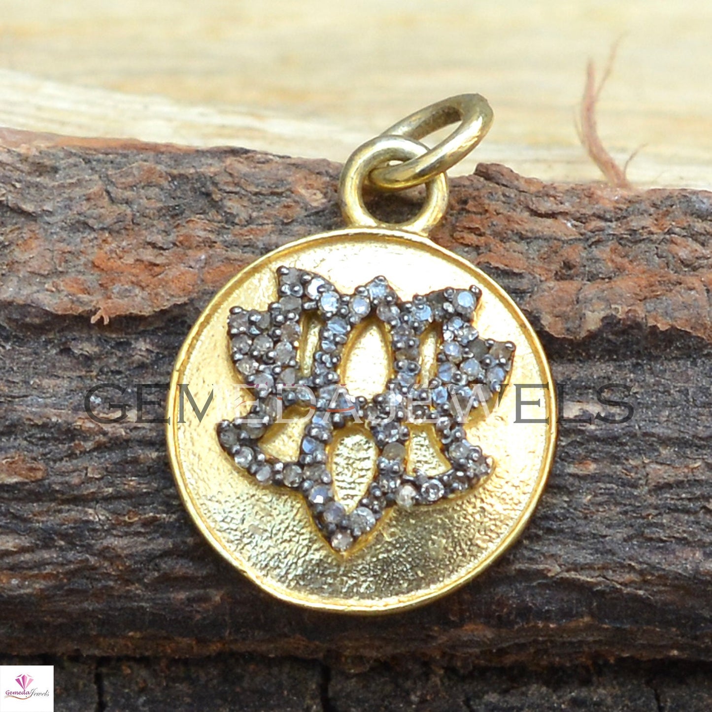 Gold Vermeil 925 Silver Pendant, Genuine Pave Diamond Pendant, Handmade Silver Necklace Jewelry, Diamond Charm Flower Pendant, Gift For Her
