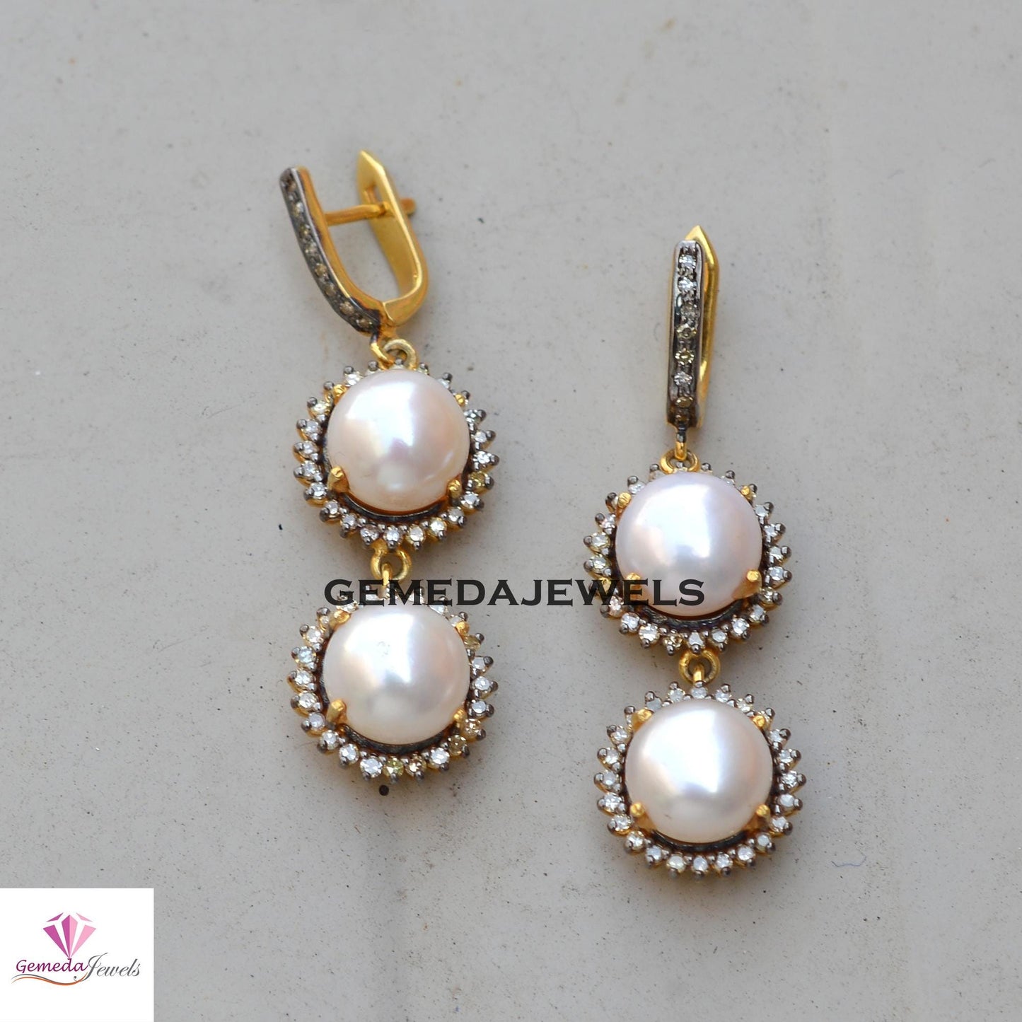Charming White Pearl Earrings, Dazzling Pave Diamond Jewelry, Sterling Silver Jewelry, 14k Gold Vermeil Earrings, Gemstone Earring, Wedding