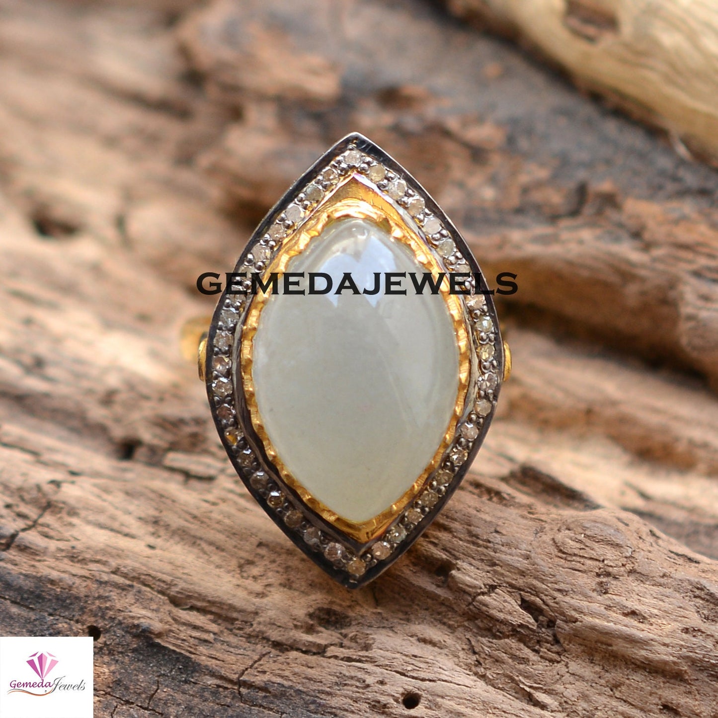 Aqua Chalcedony Gemstone Ring, Pave Diamond Jewelry, 925 Sterling Silver Ring, 14k Gold Plated Ring, Gemstone Silver Jewelry, Gift For Her
