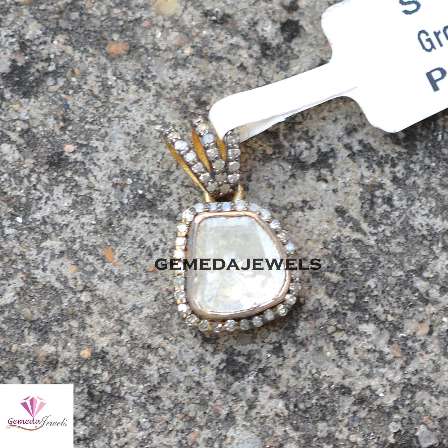 Classic Polki Diamond Pendant, 16" Link Chain Necklace, 925 Silver Jewelry, Gold Vermeil Pendant, Pave Diamond Pendant, Valentine's Day Gift