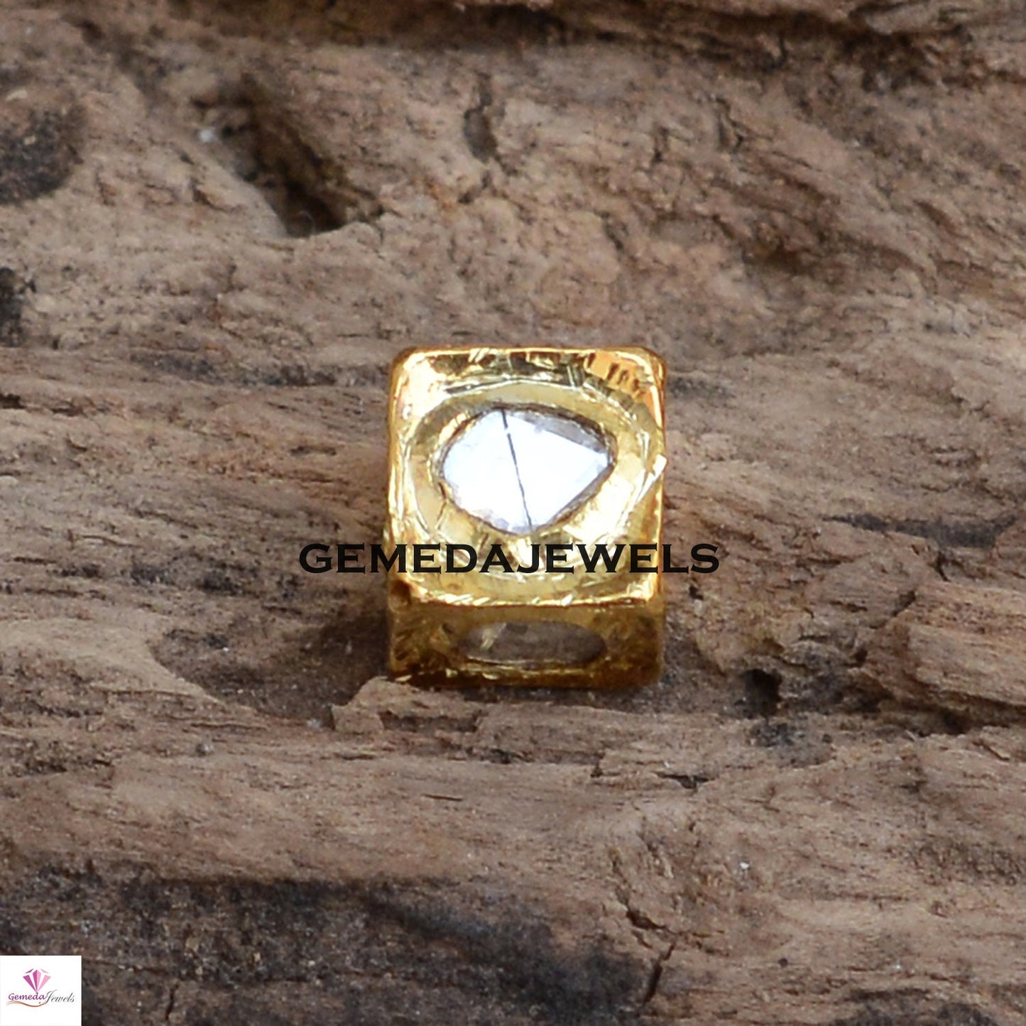 8 MM Polki Diamond Beads, Diamond Square Beads, 925 Silver Jewelry, Gold Plated Beads, Diamond Finding Jewelry, Jewelry Making Beads, Gifts