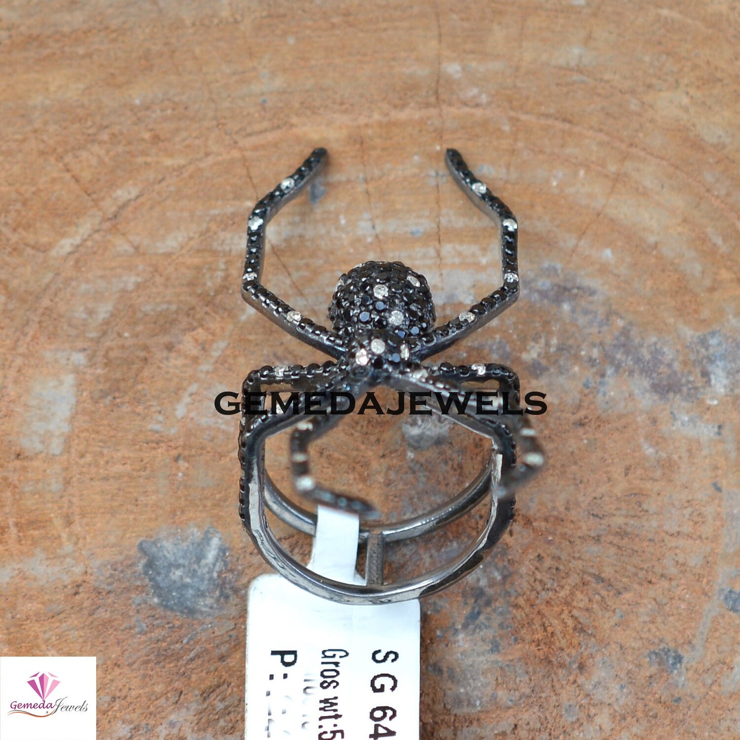 Black Spinel Spider Ring, Pave Diamond Ring, Black Rhodium Silver Ring, 925 Sterling Silver Ring, Women's Ring Jewelry, Gemstone Spider Ring