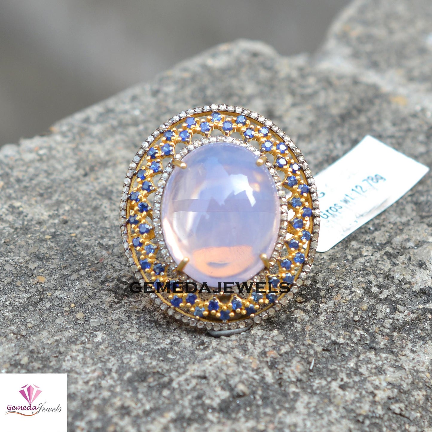 Natural Morganite Ring, Sapphire Ring Jewelry, Pave Diamond Ring, Gemstone Diamond Jewelry, 925 Silver 14k Gold Plated Ring, Wedding Gift