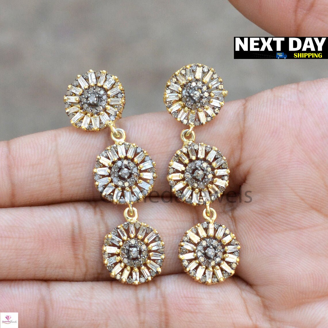 Baguette Diamond Earring, 14k Gold Earrings, Sterling Silver Jewelry, Diamond Silver Jewelry, Silver Earrings Jewelry, Anniversary Gift