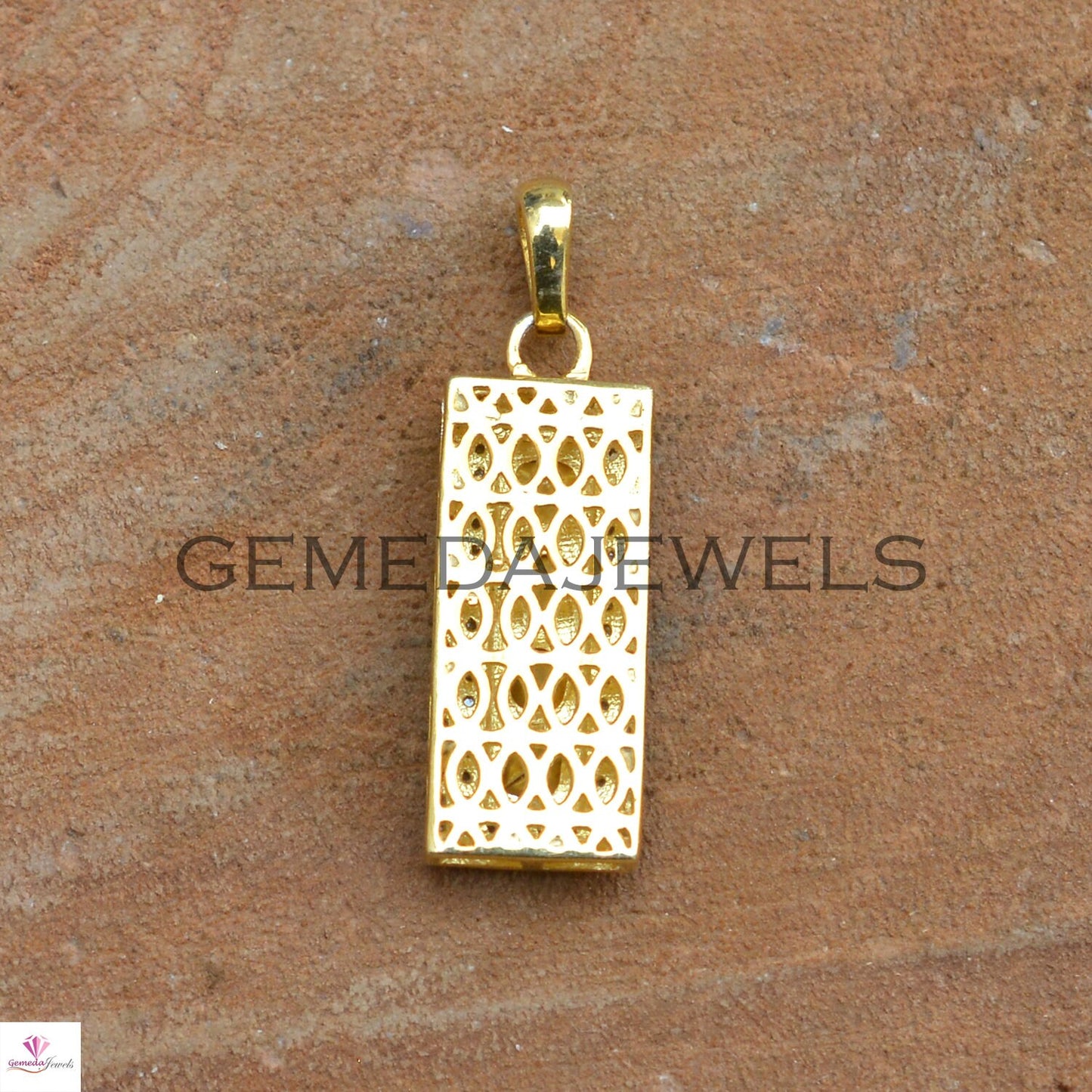 Polki Diamond Pendant, 925 Silver Gold Plated Pendant, Pave Diamond Pendant, Diamond Charm Pendant, 16" Silver Chain Necklace, Gift For Her