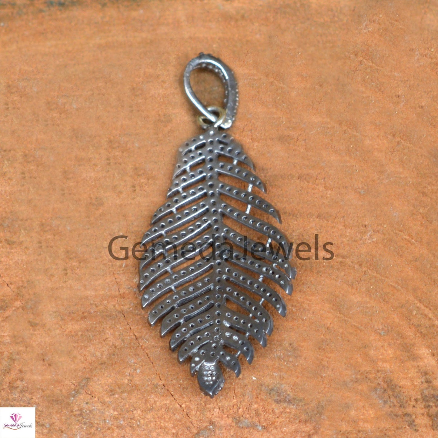1.33Cts Genuine Pave Diamond Pendant, Diamond Feather Jewelry, Sterling Silver, Leaf Diamond Jewelry, 16" Chain Leaf Pendant Necklace, Gifts