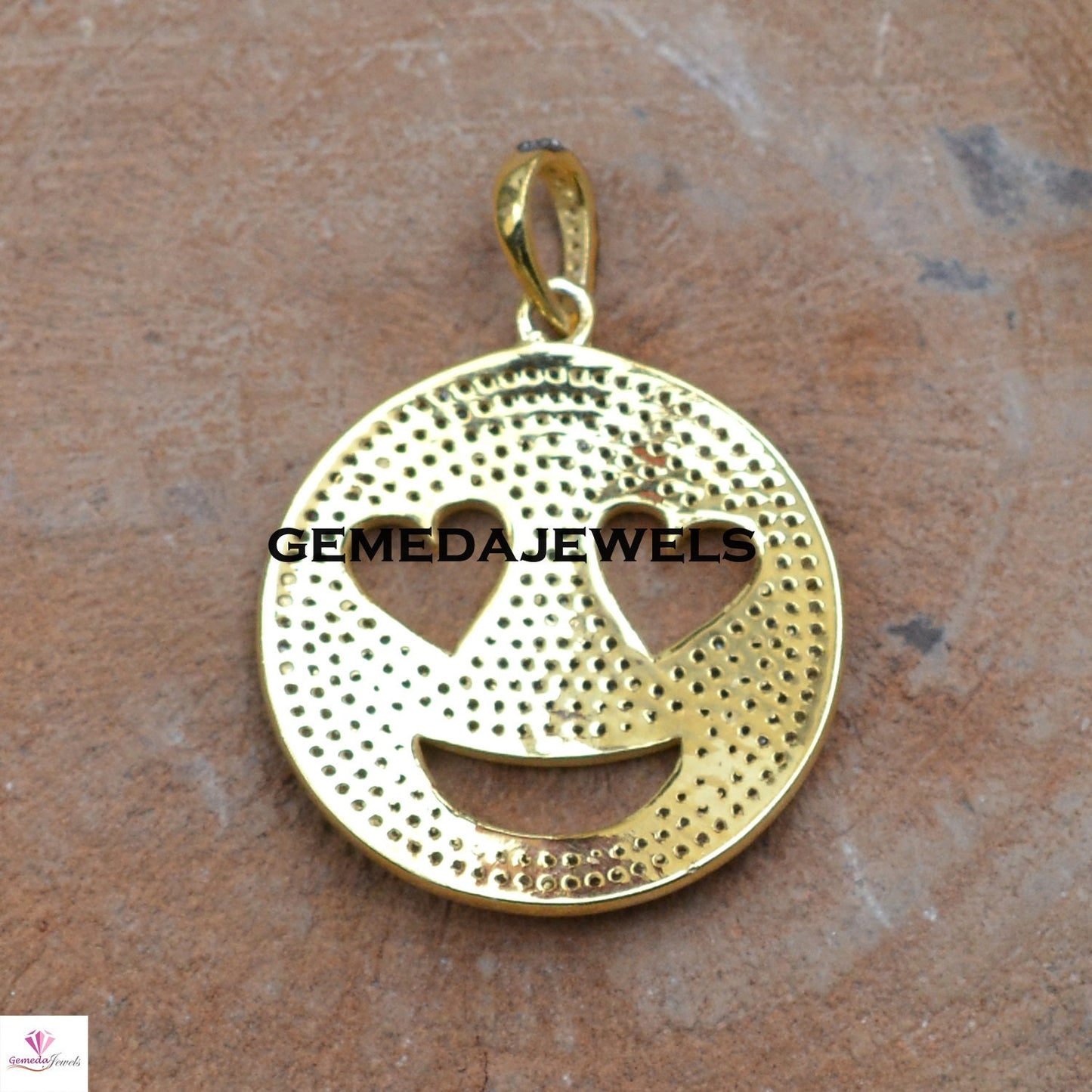Pave Diamond Pendant, Smiley Silver Pendant, 925 Silver Jewelry, Gold Vermeil Pendant, Silver Diamond Pendant, 16" Chain Necklace, Gifts