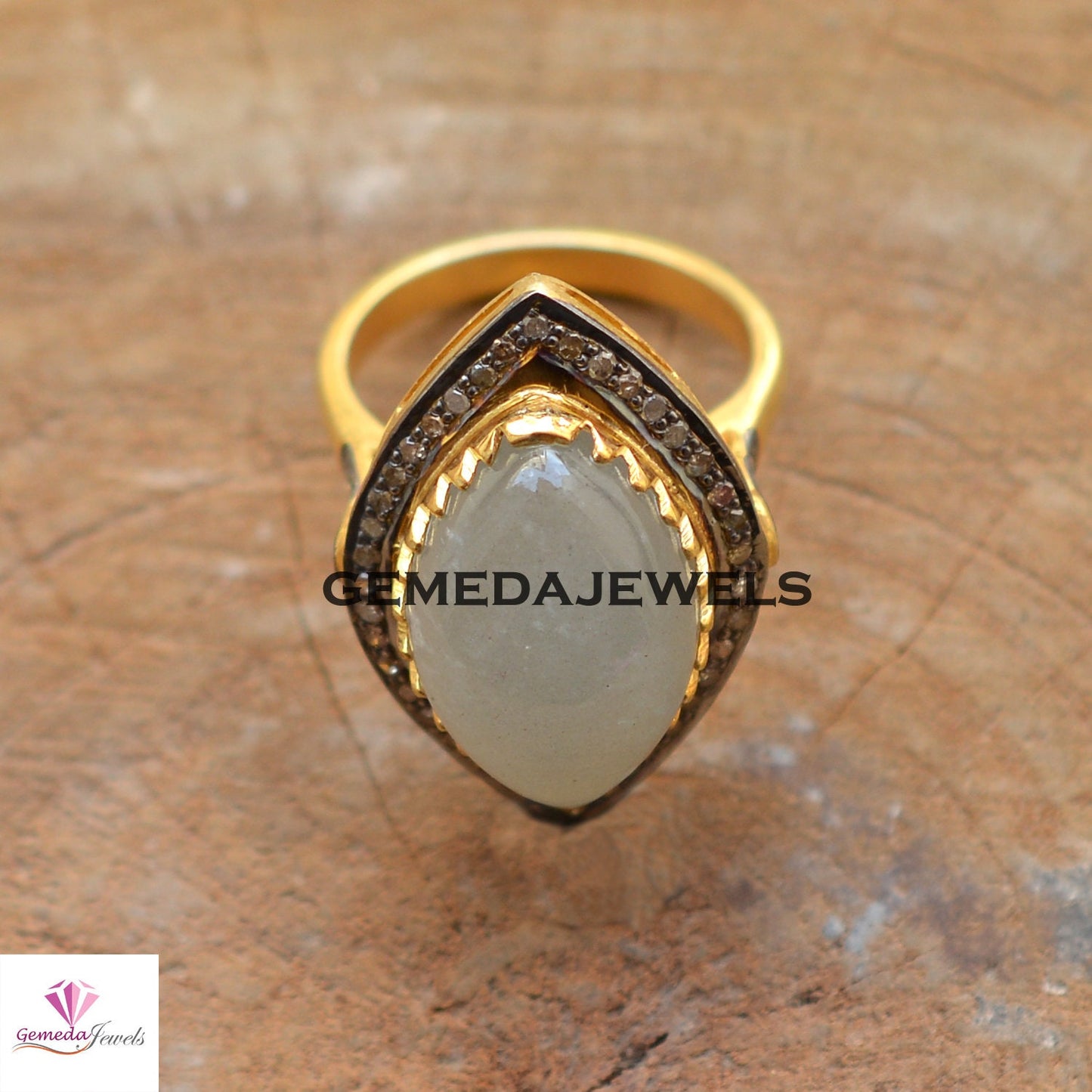 Aqua Chalcedony Gemstone Ring, Pave Diamond Jewelry, 925 Sterling Silver Ring, 14k Gold Plated Ring, Gemstone Silver Jewelry, Gift For Her