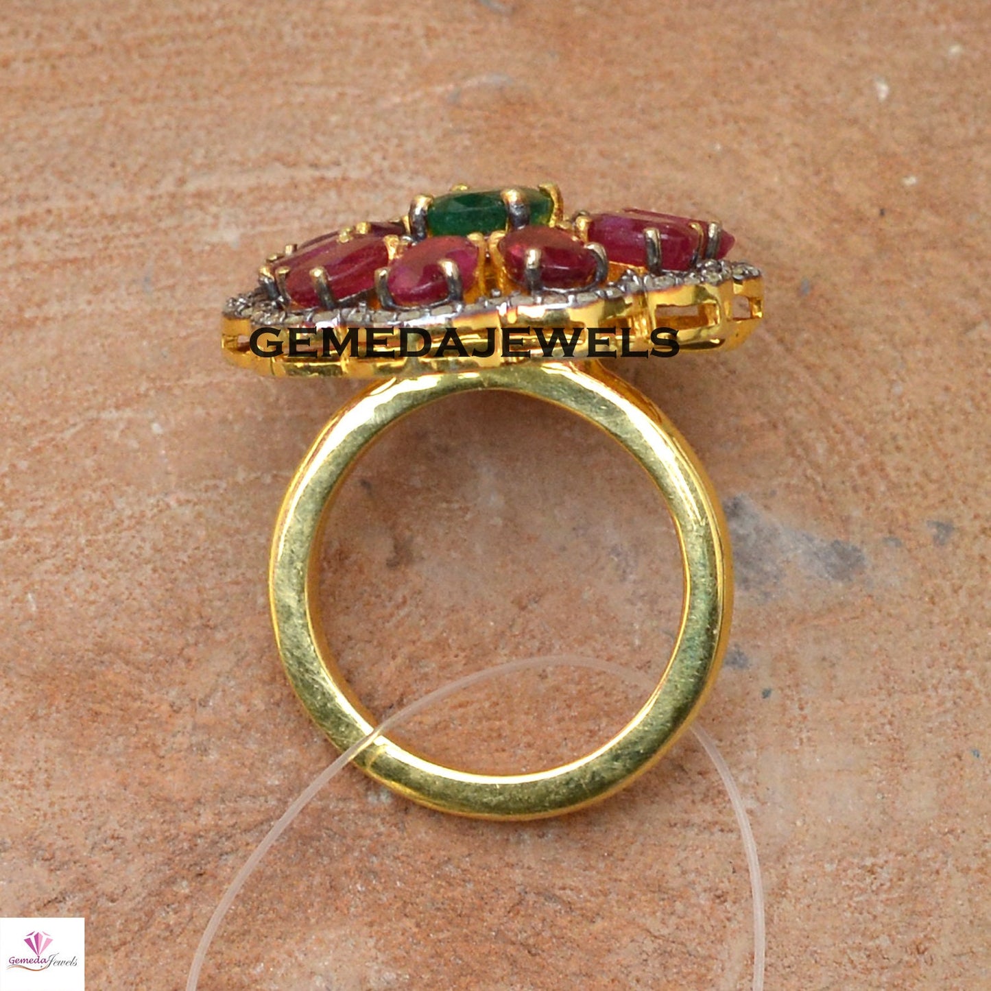 Emerald Gemstone Ring, Ruby Gemstone Ring, Pave Diamond Ring, Diamond Silver Jewelry, 925 Silver Gold Vermeil Jewelry, Flower Ring, Gifts