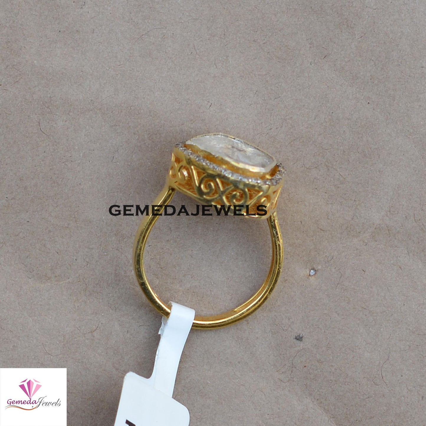 Charming Polki Diamond Ring, 925 Sterling Silver Jewelry, 14k Gold Vermeil Ring, Pave Diamond Jewelry, Valentine's Day Gift, Unisex Jewelry