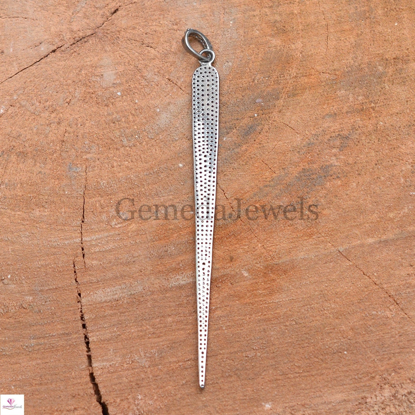 Genuine Pave Diamond Pendant, DAGGER Pendant Necklace, 925 Sterling Silver Jewelry, Diamond Necklace Jewelry, 16" Silver Link Chain, Gifts