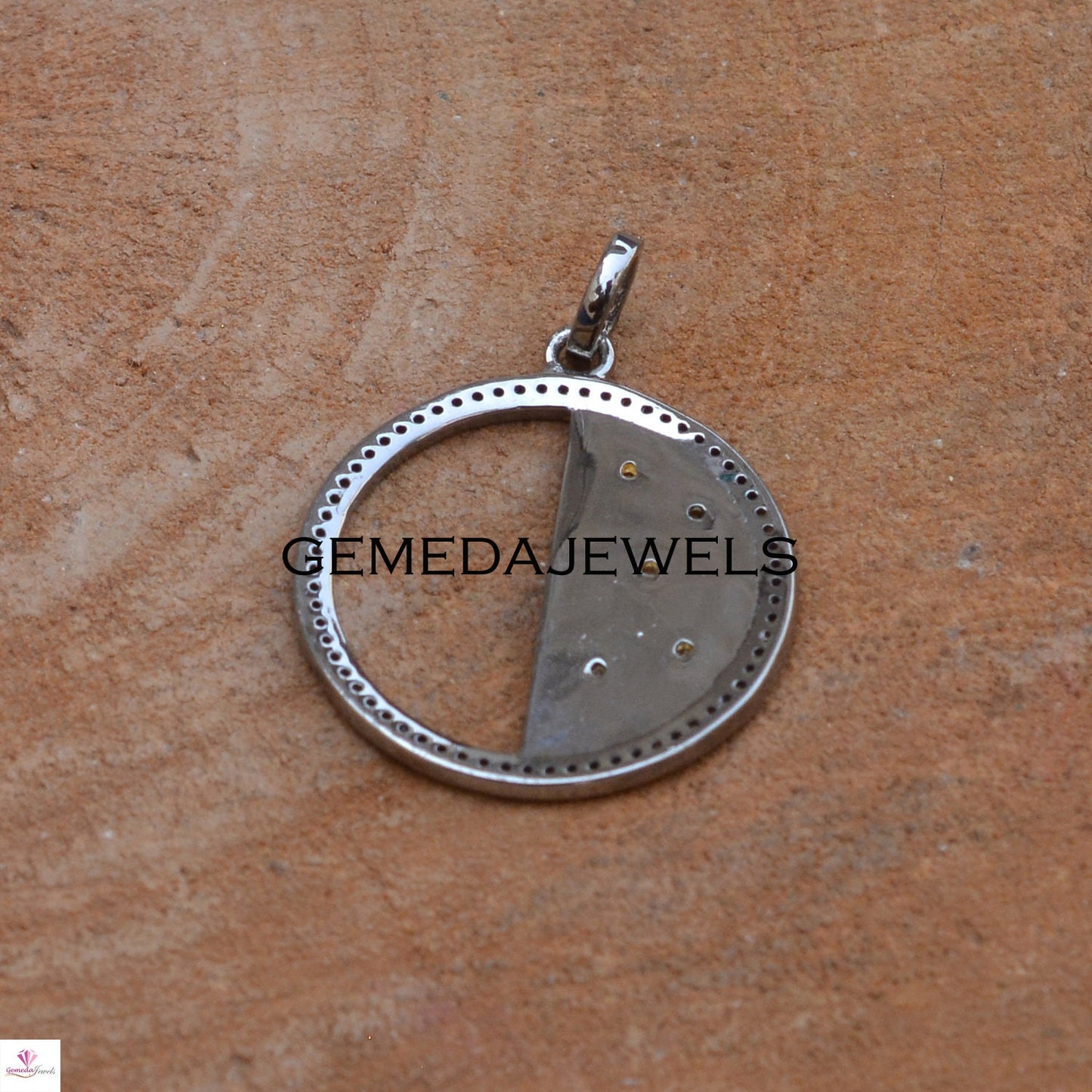 Sale !! Pave Diamond Pendant, 16" Silver Chain, 925 Silver Charm Jewelry, Diamond Silver Pendant, Diamond Necklace, Handmade Pendant, Gifts