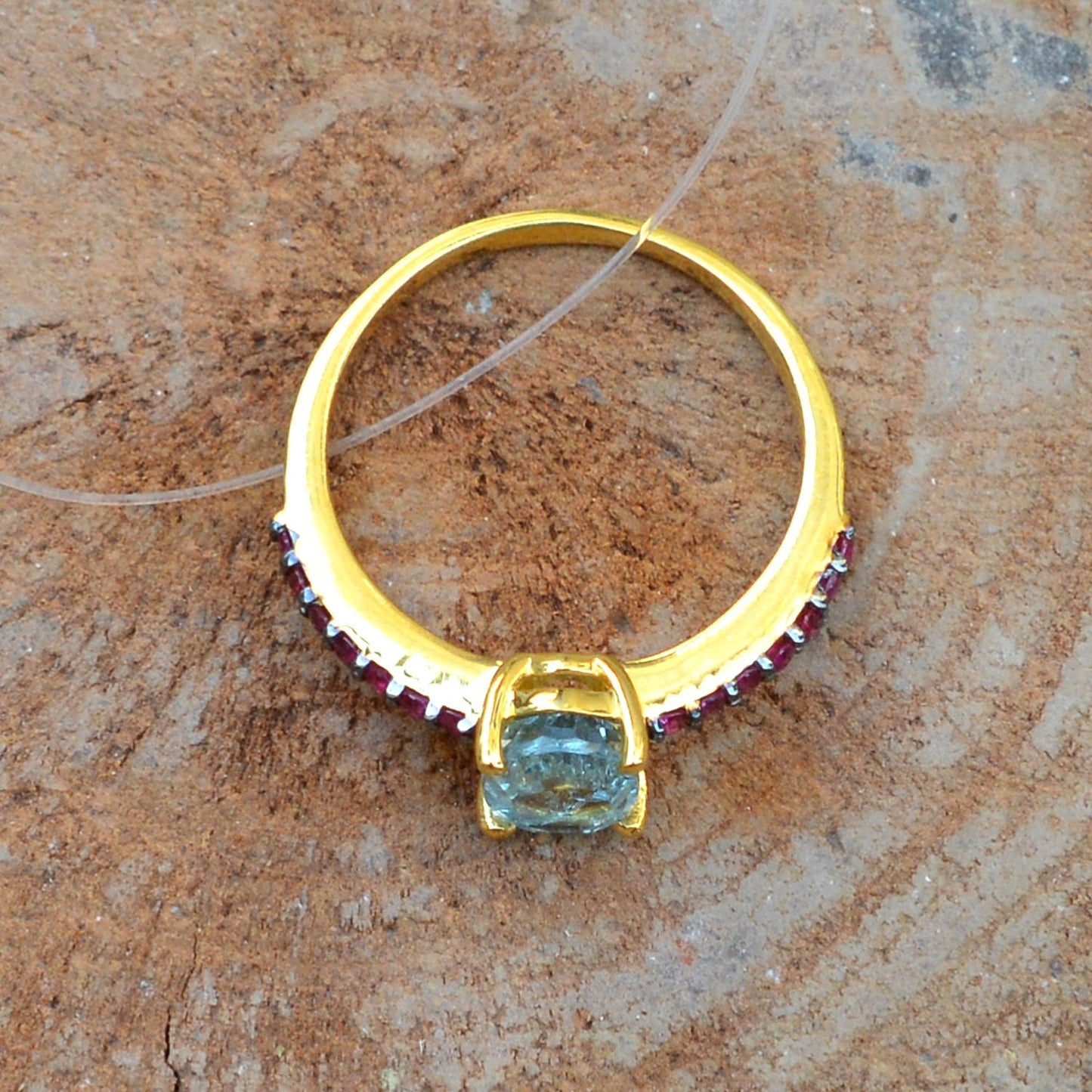Blue Topaz Gemstone Ring, Sterling Silver Ring, Gold Plated Jewelry, Pave Diamond Ring, Ruby Ring Jewelry, Gemstone Diamond Jewelry, Gifts