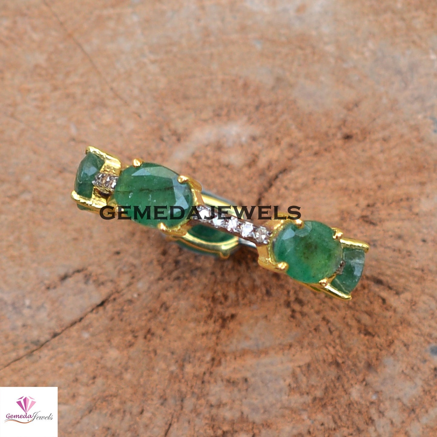 Emerald Band Ring, Pave Diamond Jewelry, Sterling Silver Ring, Gold Plated Ring, Gemstone Band Ring, 925 Silver Jewellery, Wedding Band Ring