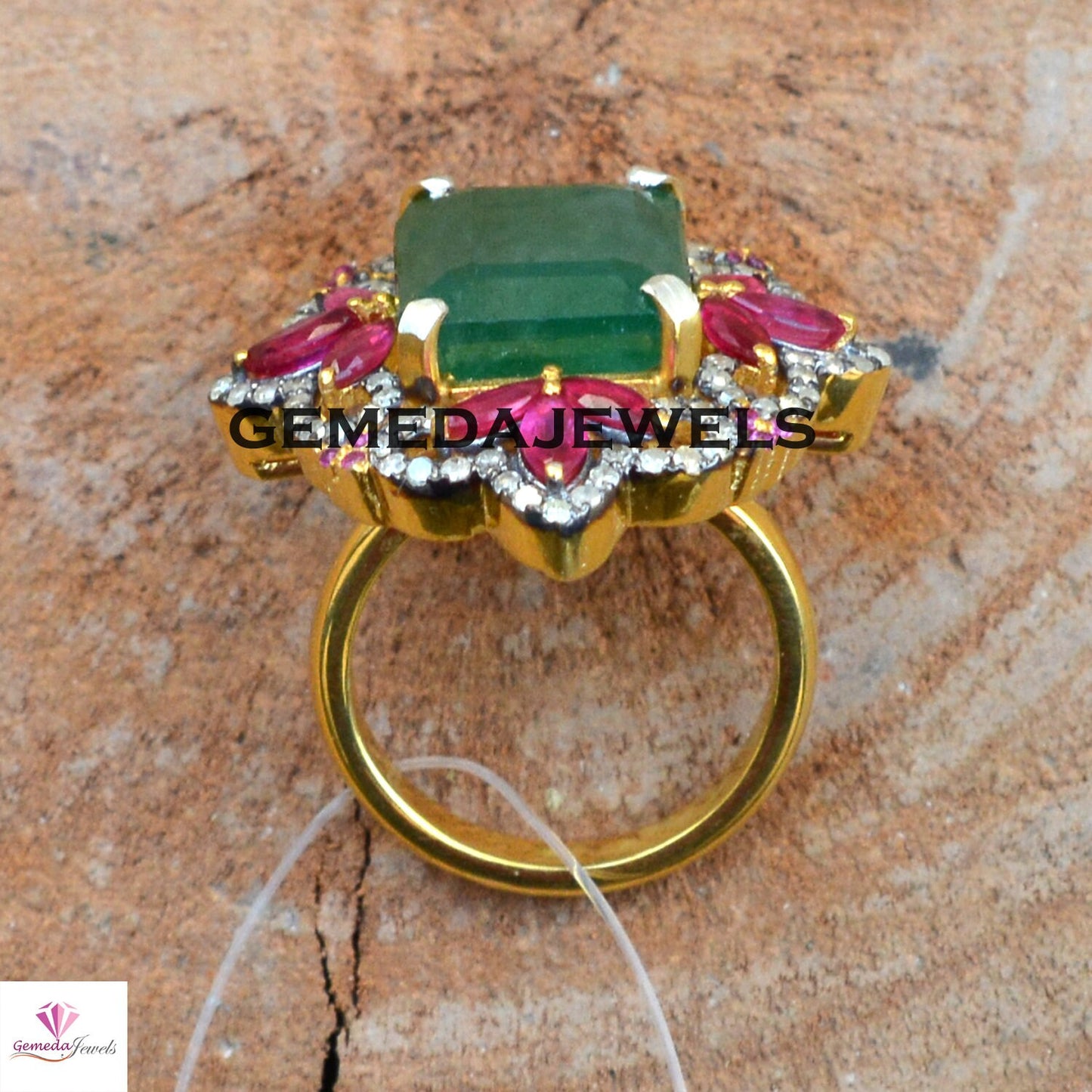 Emerald Silver Ring, 925 Silver Ring Jewelry, Pave Diamond Ring, Ruby Gemstone Ring, Gold Vermeil Jewelry, Women Gift Jewelry, Gifts For Her