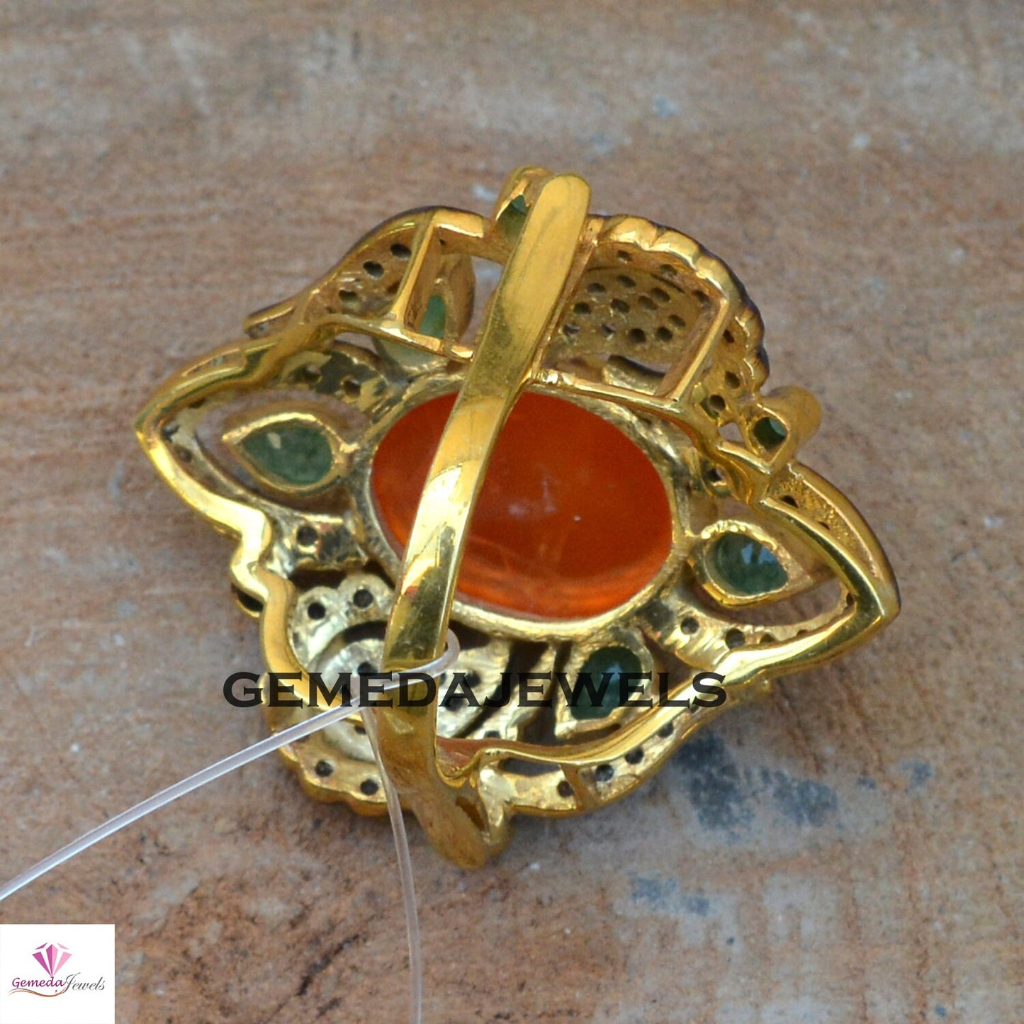 Carnelian Gemstone Ring, Beautiful Diamond Ring, Pave Diamond Jewelry, Gemstone Silver Jewelry, Gold Vermeil Ring, 925 Silver Jewelry, Gifts