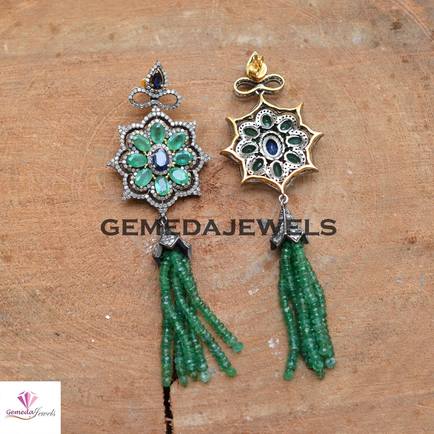 Sapphire Floral Earrings, Emerald Tassel Beads Earring Jewelry, Gemstone Earrings Jewelry, Pave Diamond Jewelry, Solid 925 Silver Earrings