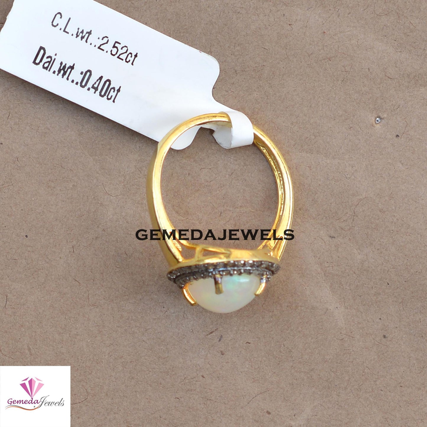925 Silver Jewelry Genuine Opal Gemstone Ring, Pave Diamond Ring Yellow Gold Vermeil Jewelry, Gemstone Diamond Jewelry, Valentine's Gift