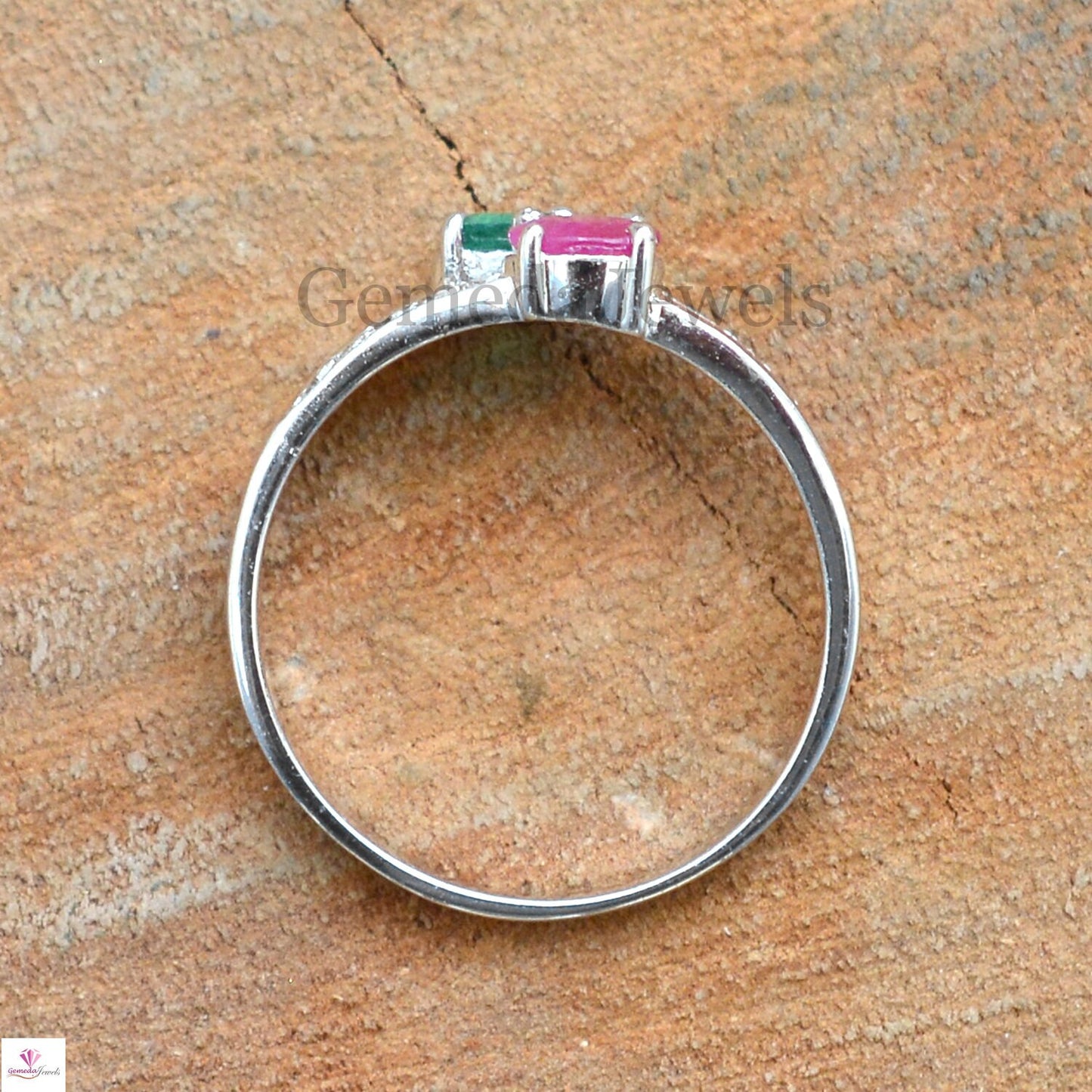Emerald Ruby Gemstone Silver Ring, Pave Diamond Ring, 925 Sterling Silver Jewelry, Gemstone Ring Jewelry, Engagement Ring, Stacking Ring
