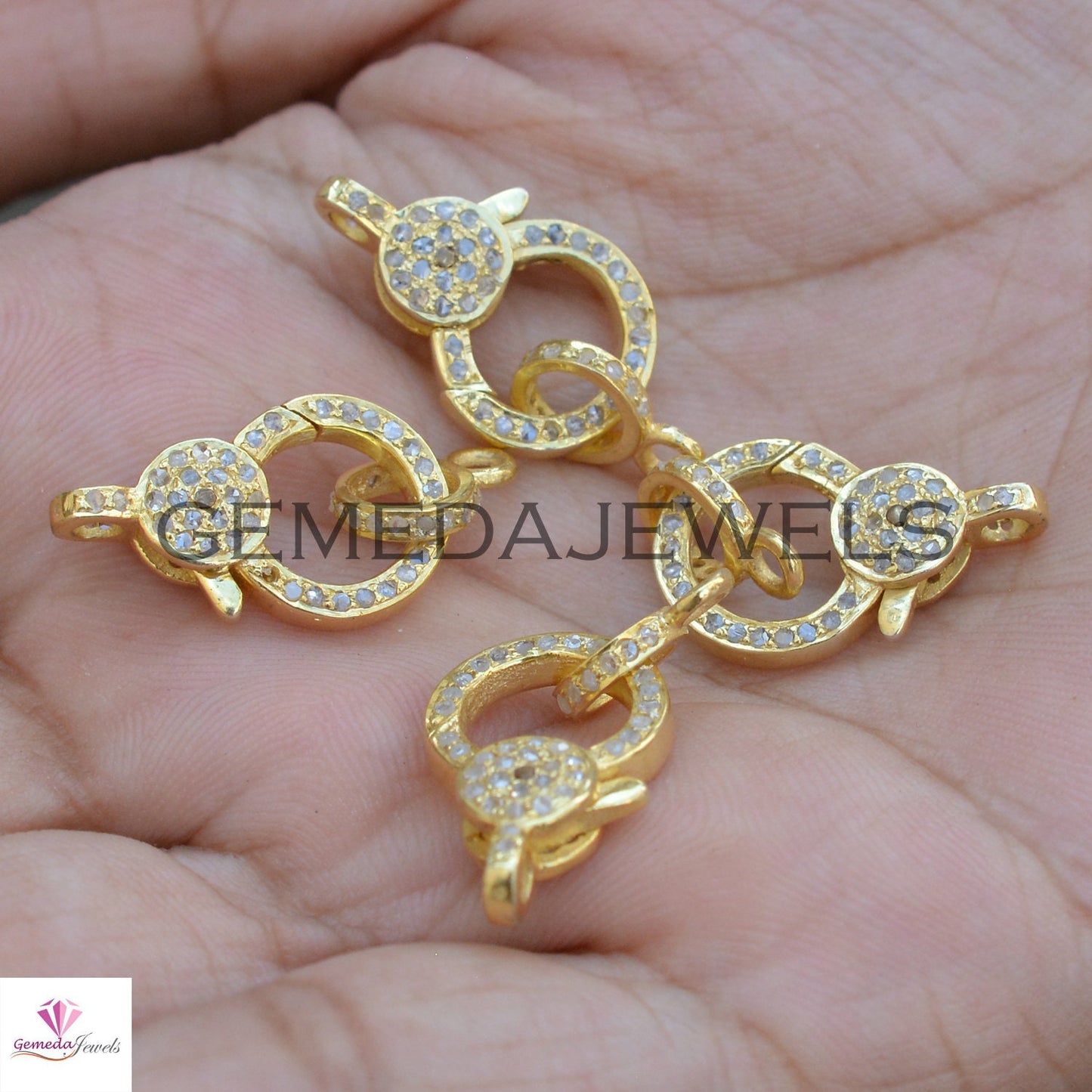 Yellow Gold Vermeil Diamond Clasp Lock, 925 Silver Jewelry, Pave Diamond Lobster Clasp, Diamond Clasp Finding Jewelry, Both Side Diamond