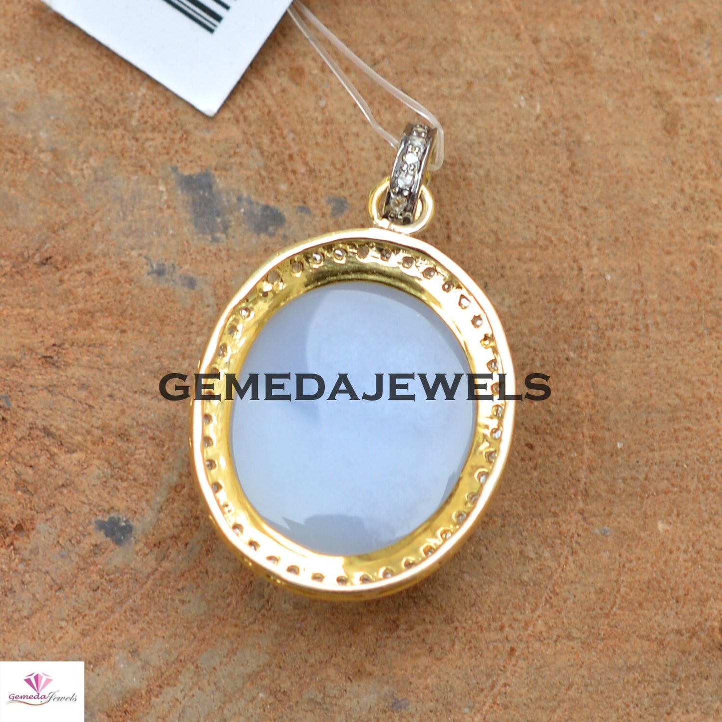 Sale!! Aqua Chalcedony Pendant, Pave Diamond Jewelry, Yellow Vermeil 925 Silver Pendant, Gemstone Silver Jewelry, Fashion Jewelry, Gifts