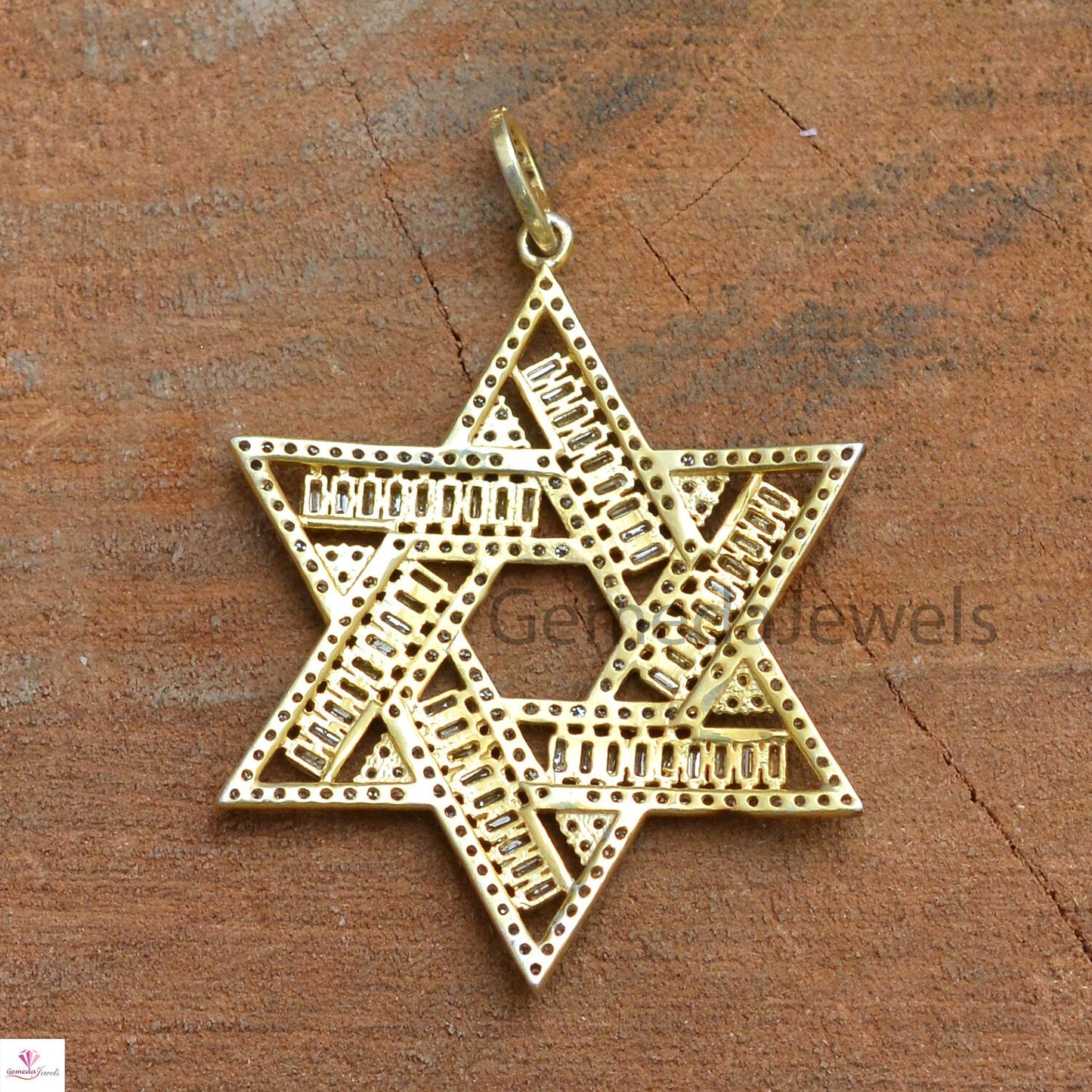 Sale Baguette Diamond Star Pendant, Pave Diamond Handmade Jewelry, 925 Silver Pendant, Star of David Pendant Necklace, 16" Link Chain, Gifts