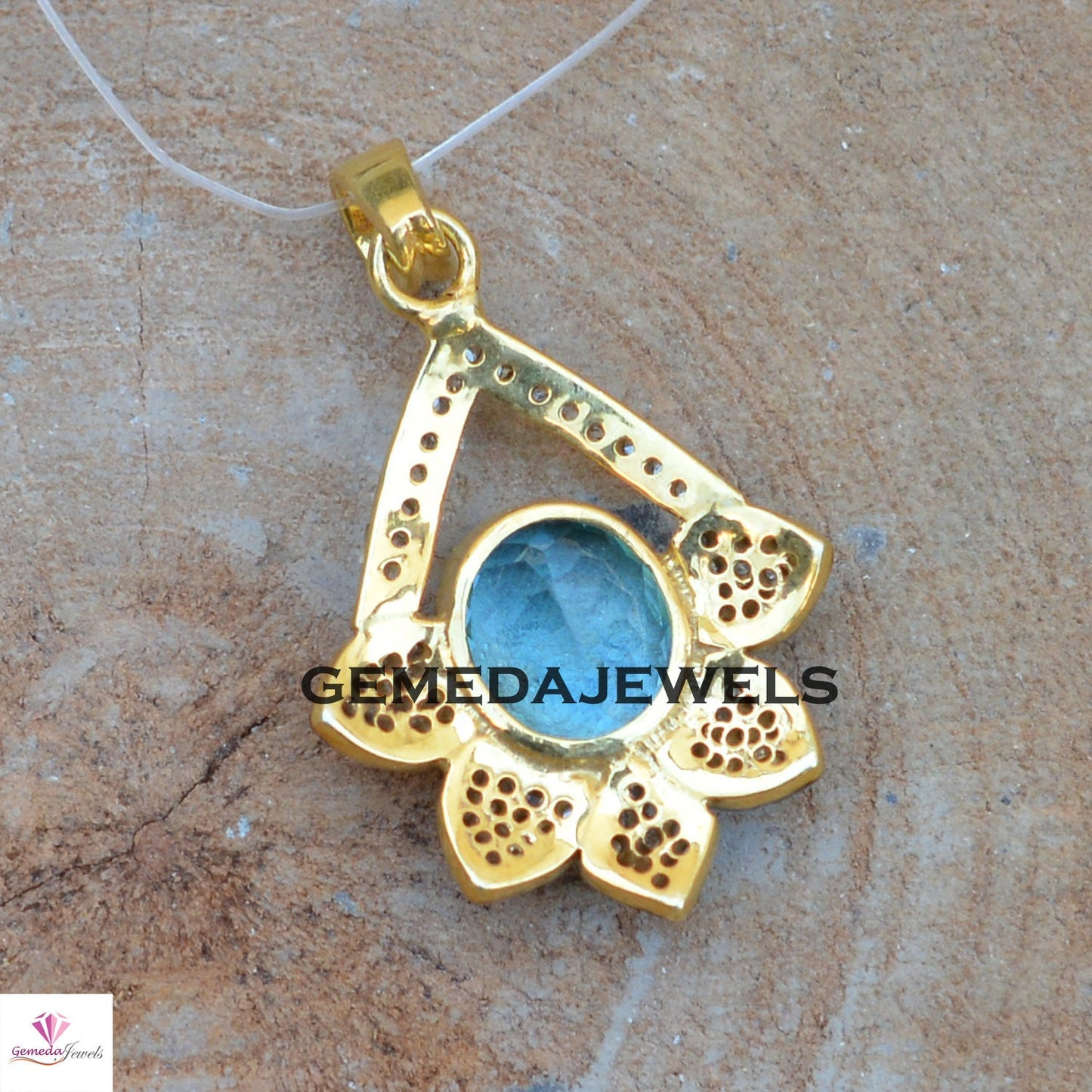 Blue Topaz Pendant, 925 Silver Jewelry, Gold Filled Pendant, Diamond Pendant Necklace, 16" Chain Necklace, Gemstone Flower Pendant, Gifts