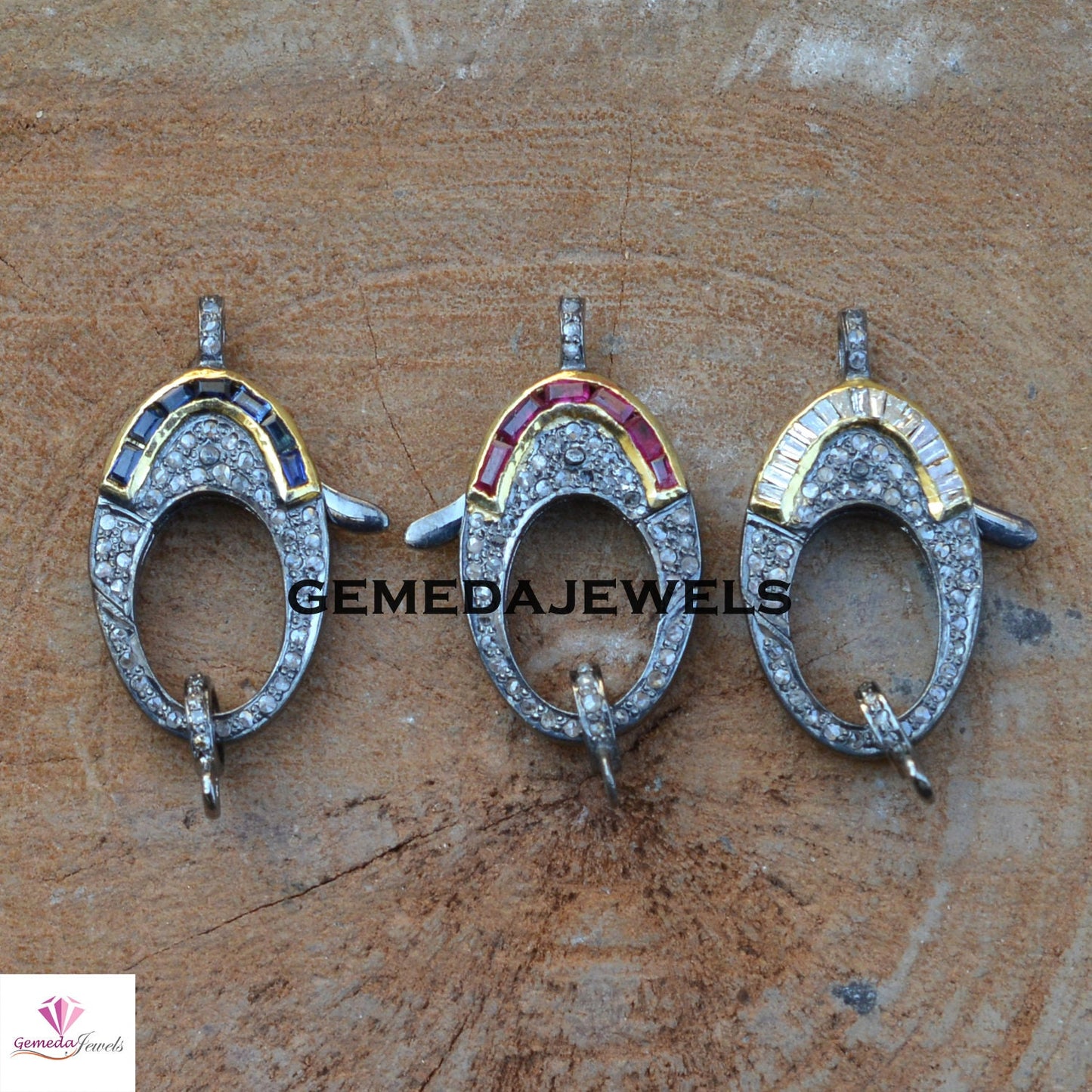 Pave Diamond Lock, Sapphire Gemstone Lock, Ruby Silver Clasp, Baguette Diamond Lock, 925 Silver Jewelry, Jewelry Components, Diamond Finding