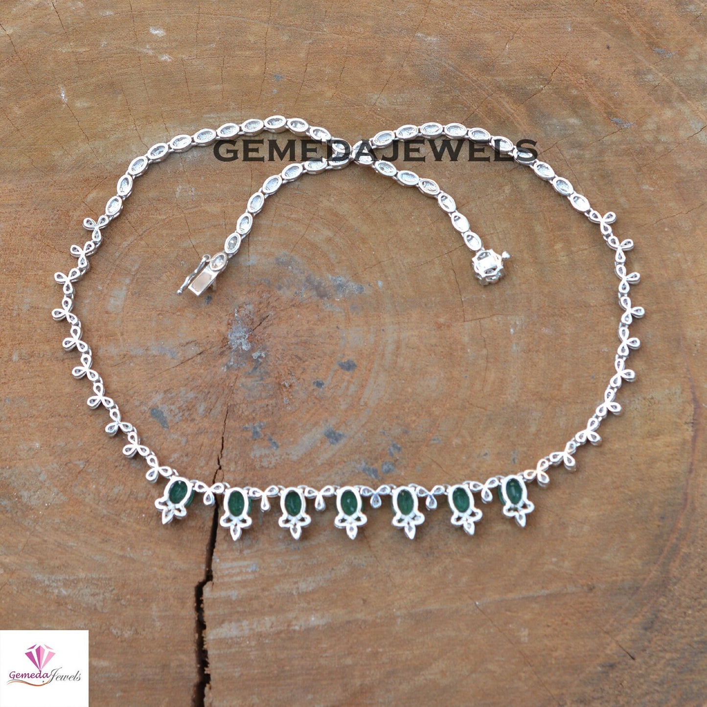 Beautiful Emerald Necklace, Pave Diamond Jewelry, Emerald Necklace Earrings Jewelry Set, 925 Silver Jewelry, 18" Necklace Earrings Set, Gift